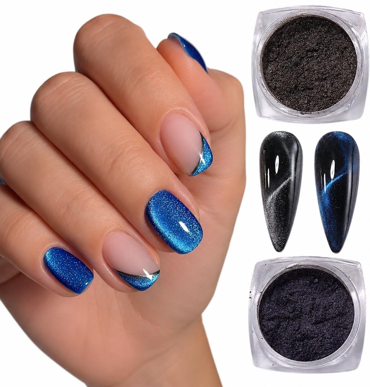 Cat Eye Magnetic Nail Glitter Powder Silver & Blue 5g x2 | 2 Jars, DIY Nail Art-image-46