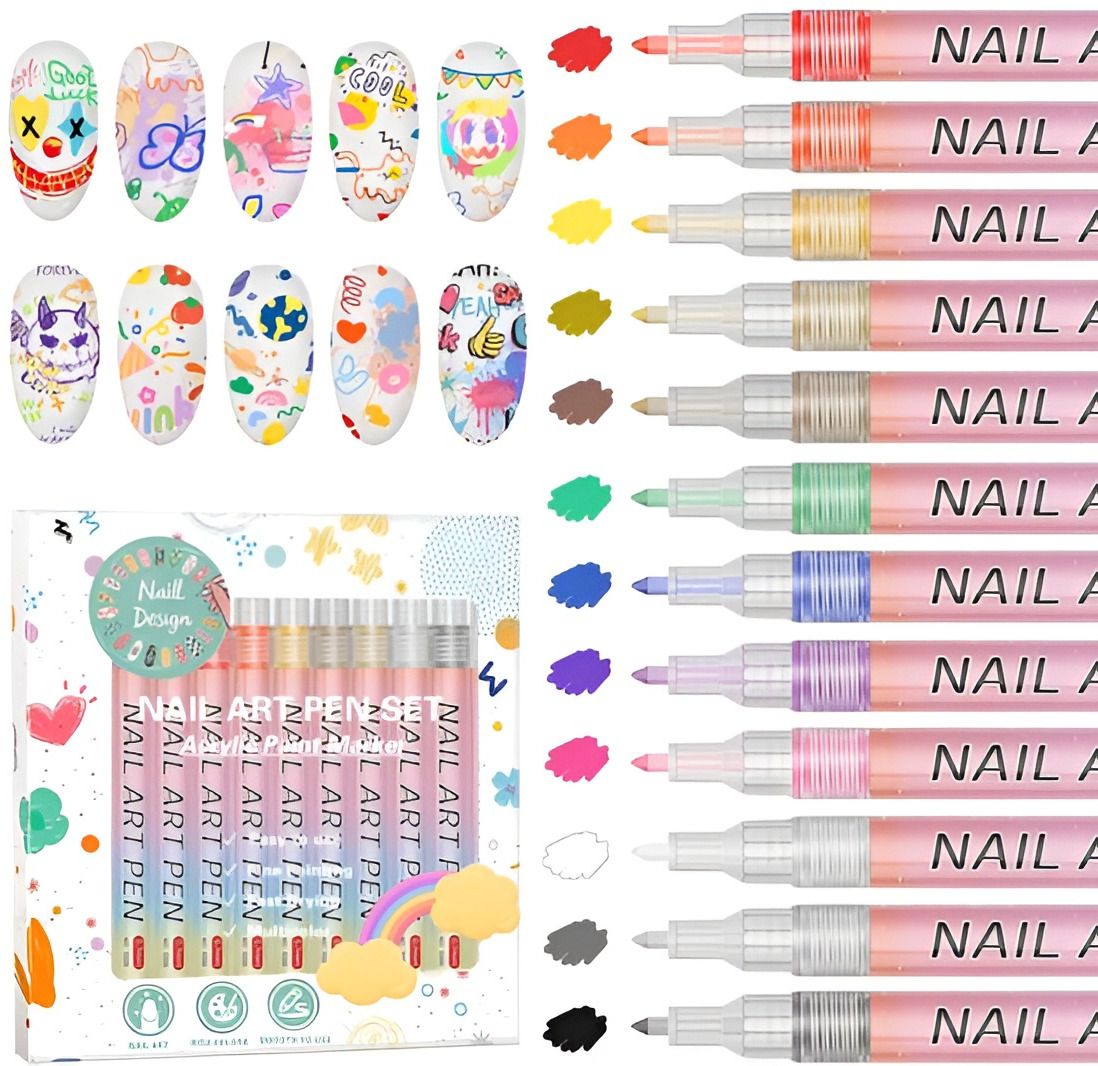 opriq 12pcs Nail Art Paint Pens Fine Tip Quick Dry Nail Design Marker Set-picture-0