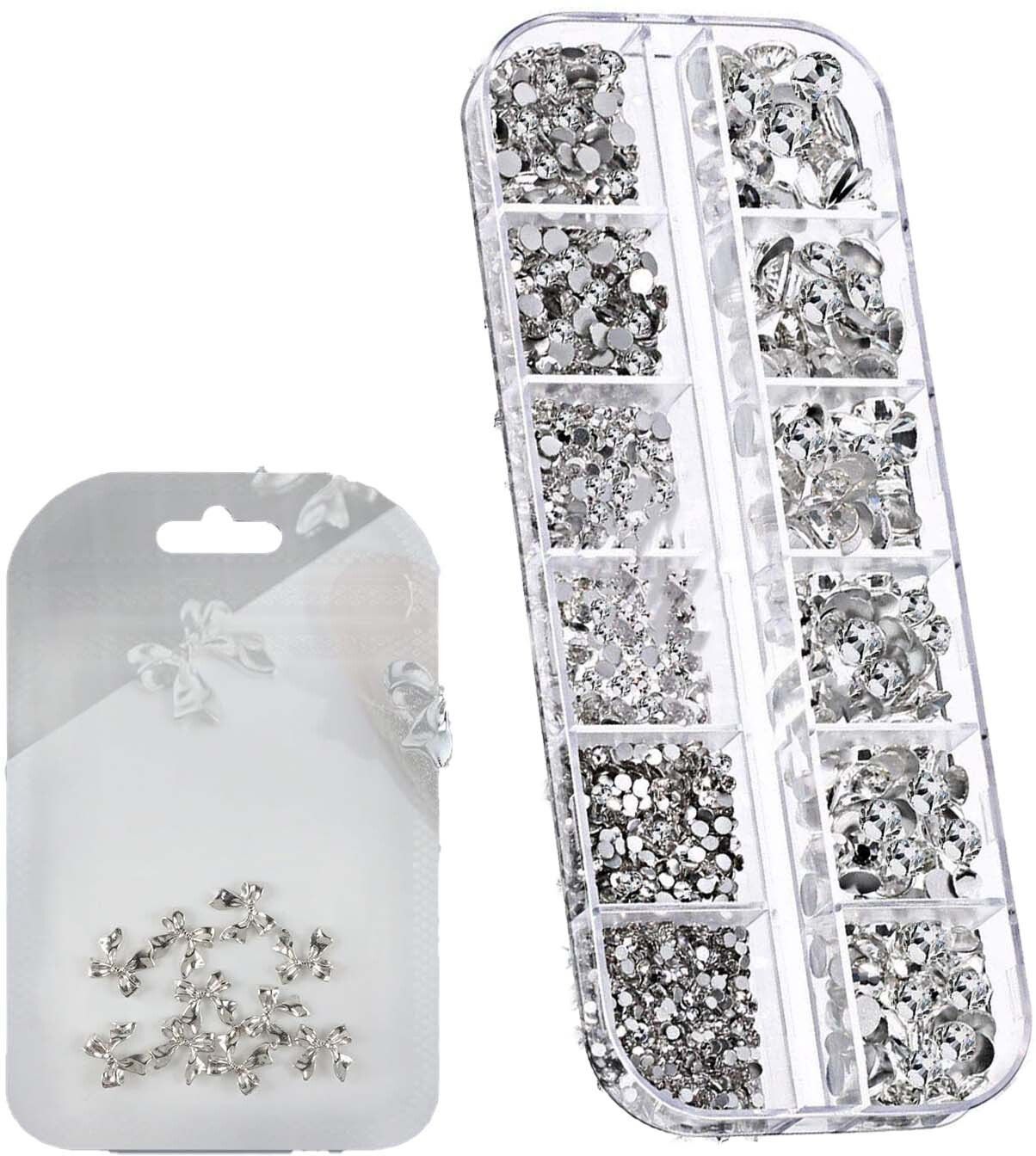 10 pcs Silver Bow and 12 Grid Stone Nail art-image-40