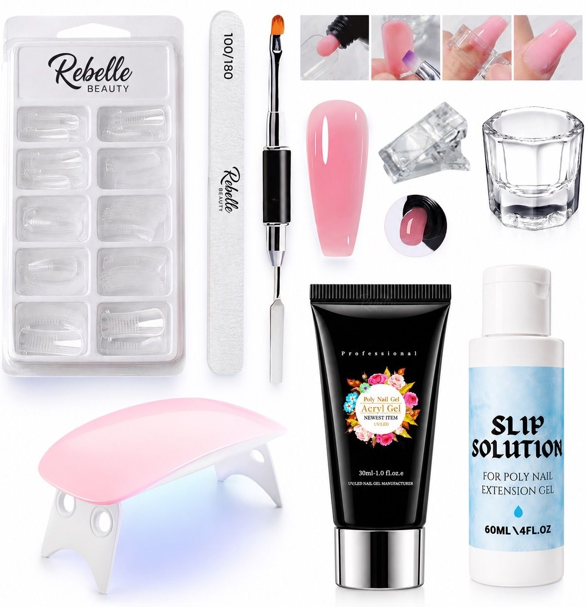 rebelle beauty Pink Poly Gel Nail Art Kit with UV Lamp, Gel Extension Kit for Nail Art at Home-picture-14