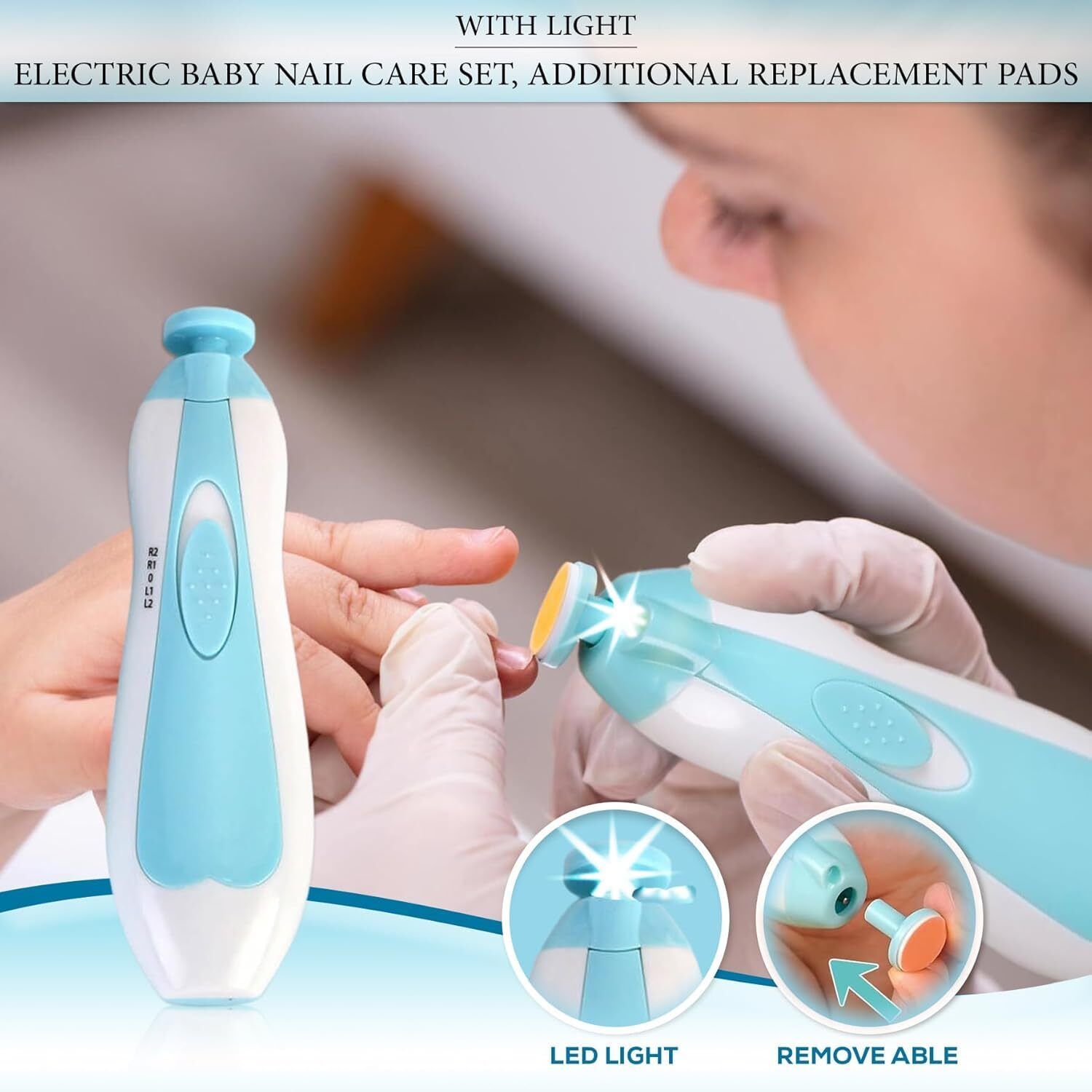 New Baby Nail File Electric,Baby Nail Trimmer Heads Safe(Blue11)-image-7