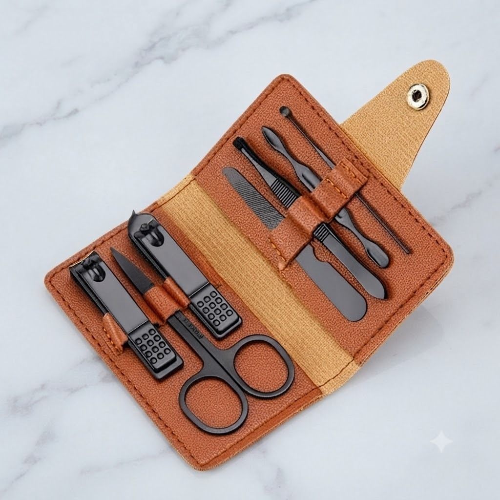 7pc Stainless Steel Manicure Set Black Nail Clippers Scissors Grooming Kit Pro-image-40