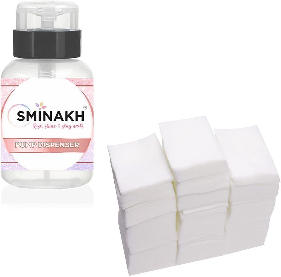 sminakh 1PCS 150ML(5oz) Push Down Empty Lockable Pump Dispenser Bottle for Nail Polish and Makeup Remover(Pink Top Cap) AND 1000Pcs Nail Wipes Lint Free Gel Nail Polish Removers Cotton Pads Eyelash Extension Glue Cleaning Wipes-picture-35