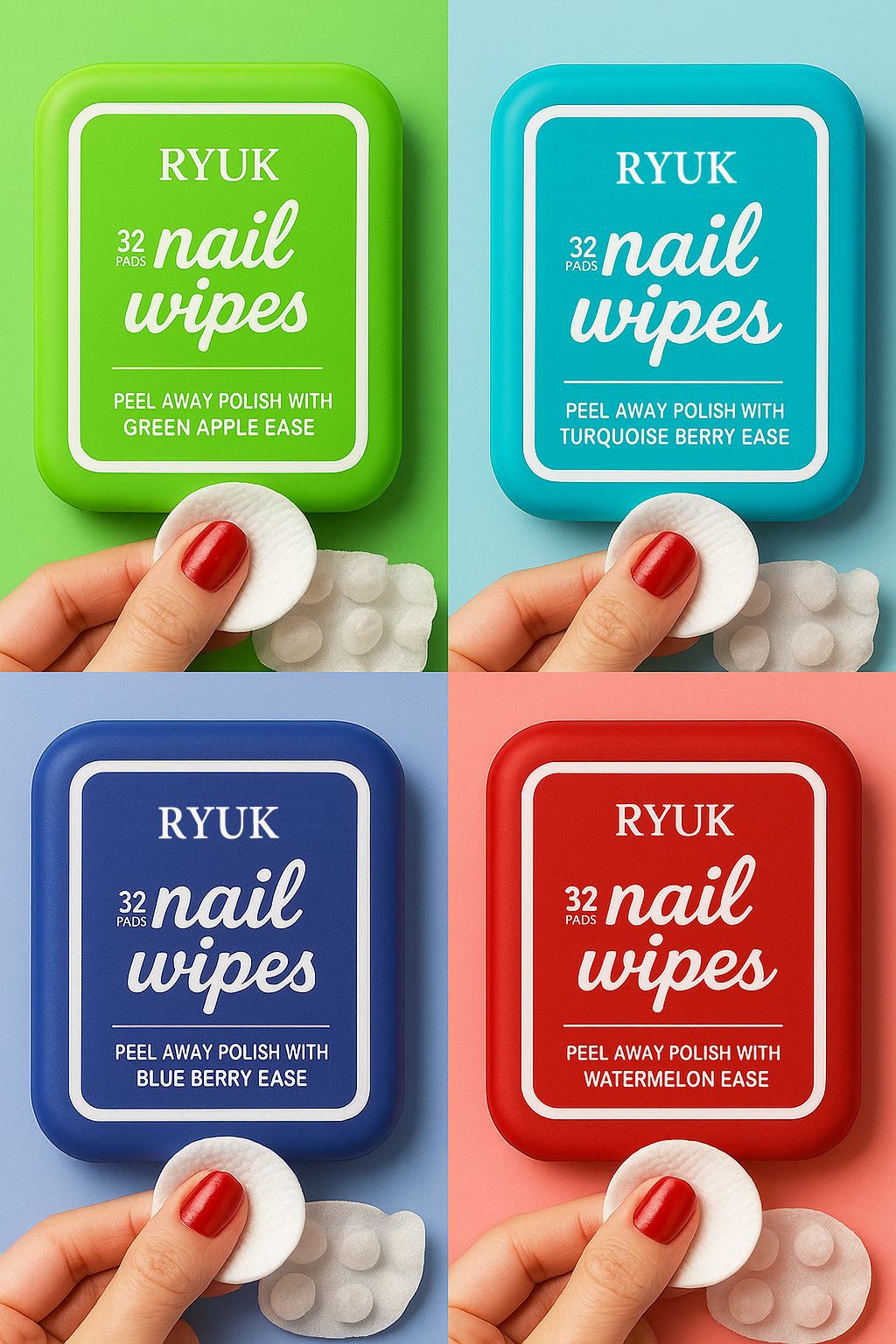 ryuk Nail Wipes | Fast & Easy Nail Polish Remover | Fruity Fresh Scent (32 Pads Each)-picture-21