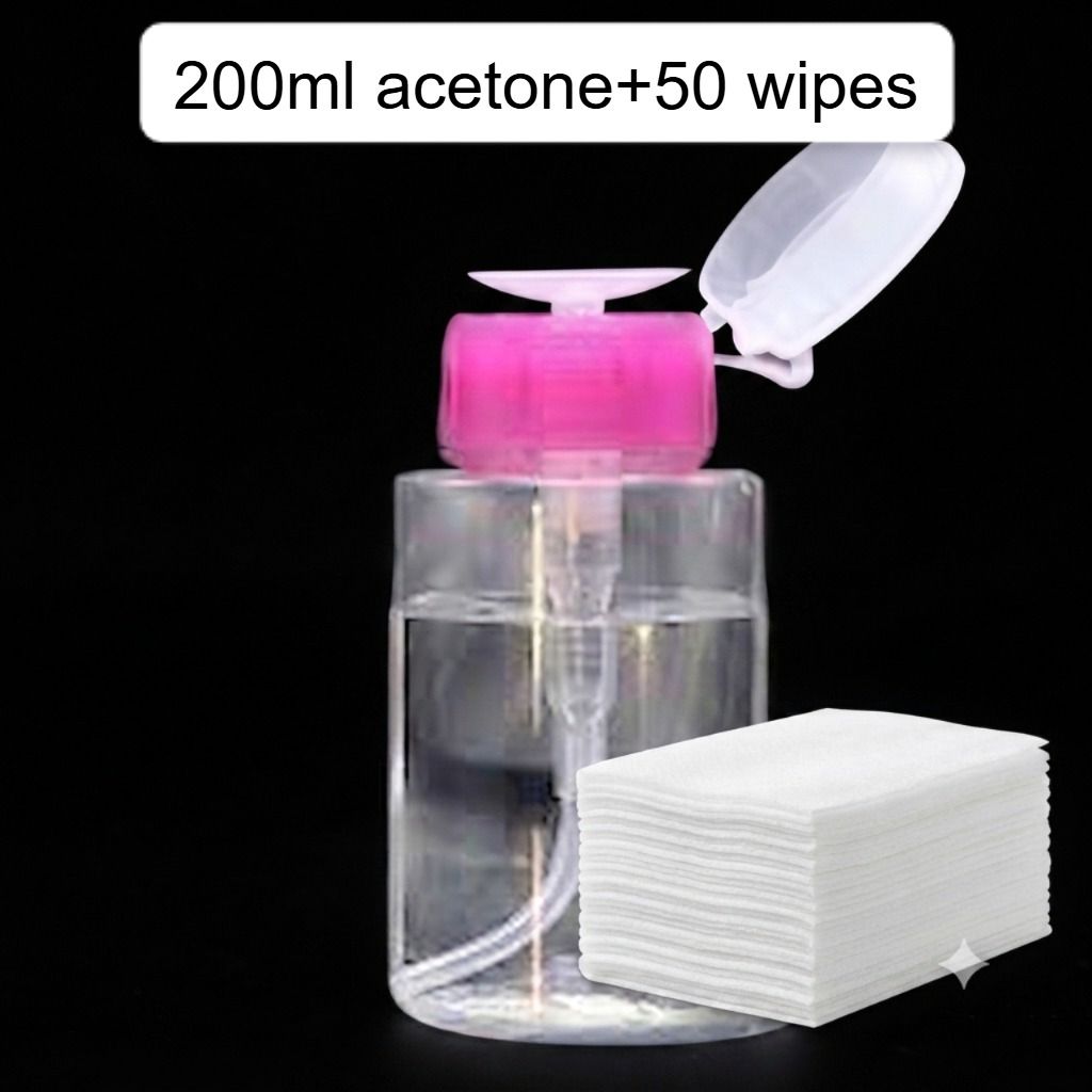 200ml nail art removing acetone 50 Pcs Nail Wipes Lint Free cotton Pads Combo-image-38