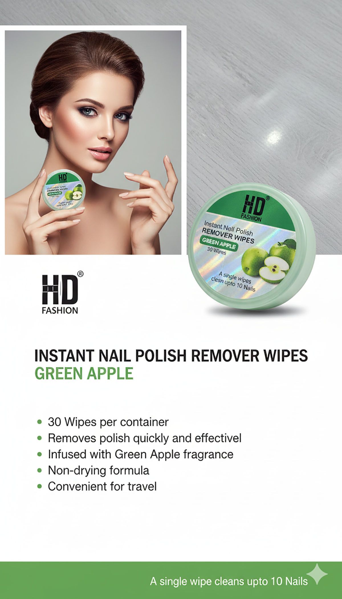 Green Apple Fresh Nail Care Wipes: Non-Drying Formula, Cleans 10 Nails per Wipe-image-41