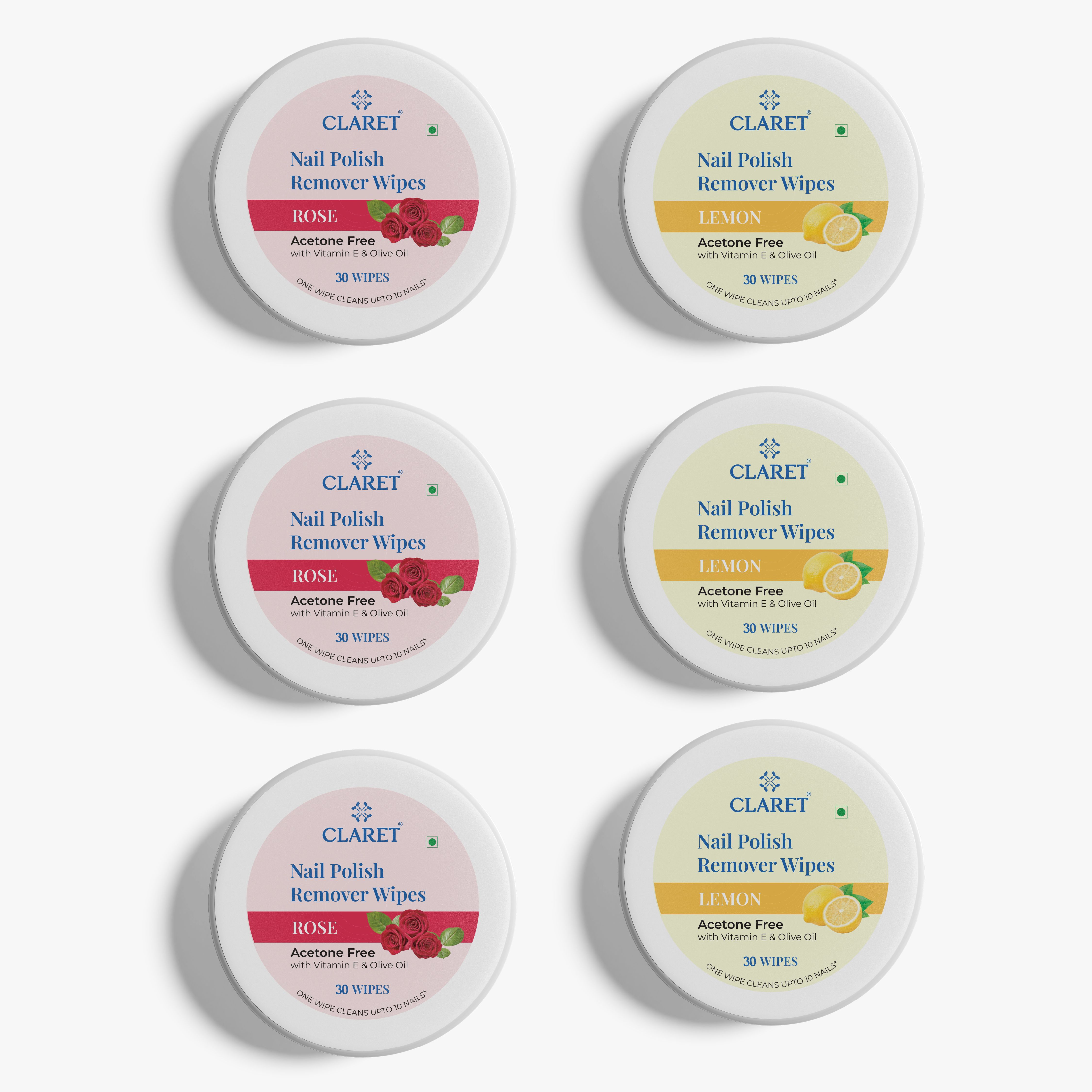 claret Nail Polish Remover Wipes Combo - Lemon & Rose | Acetone Free | 30 Wipes Each-picture-41