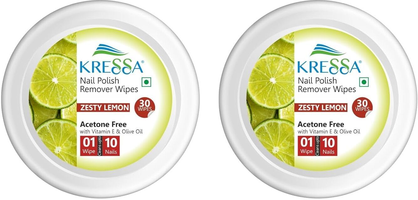 Nail Polish Remover Wipes–Acetone Free | Travel-Friendly(Zesty Lemon, Pack Of 2)