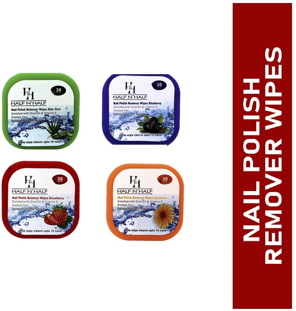 half n half Nail Polish Remover Wipes, Multicolor Pack of 4 (120wipes)-picture-13