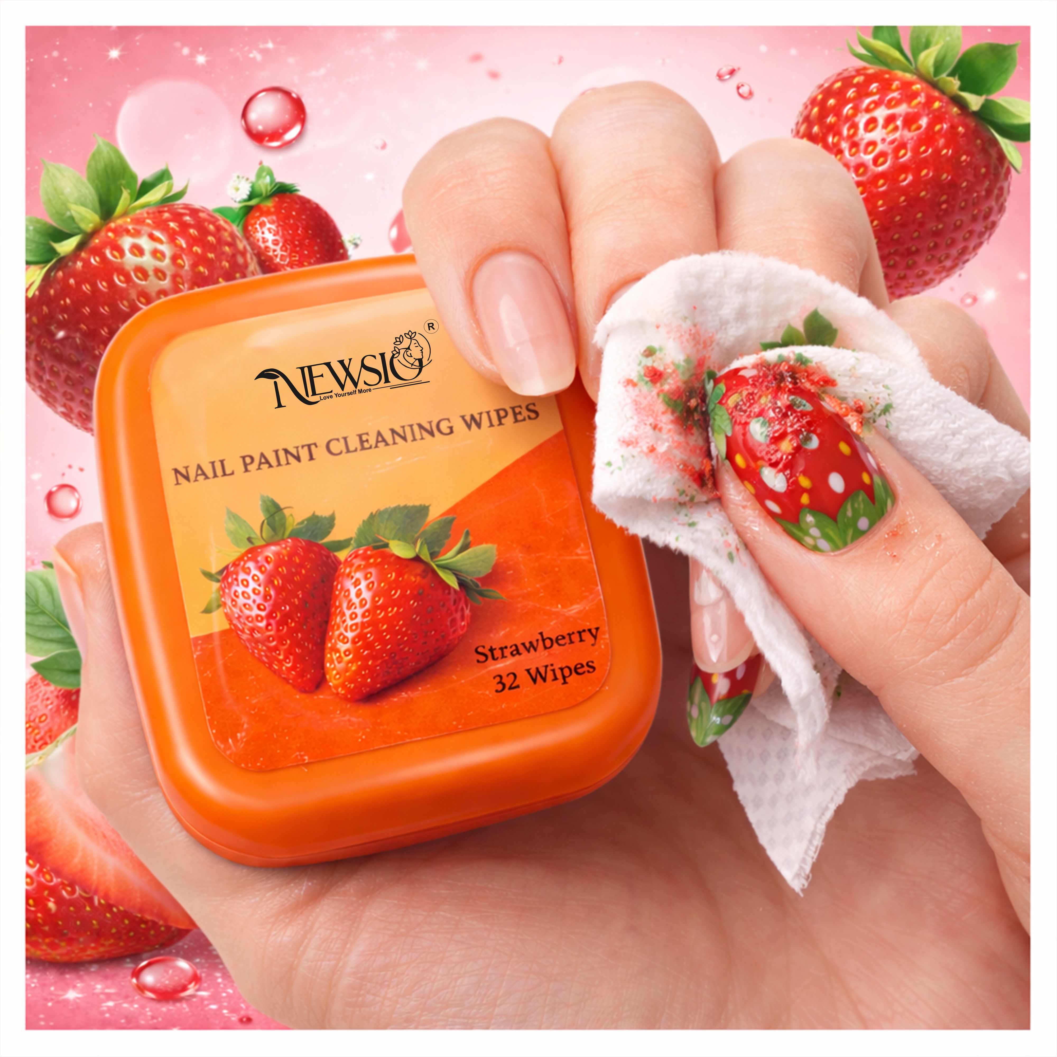 Nail Polish Remover Wipes | Enriched with Strawberry Extract | Nails & Cuticles