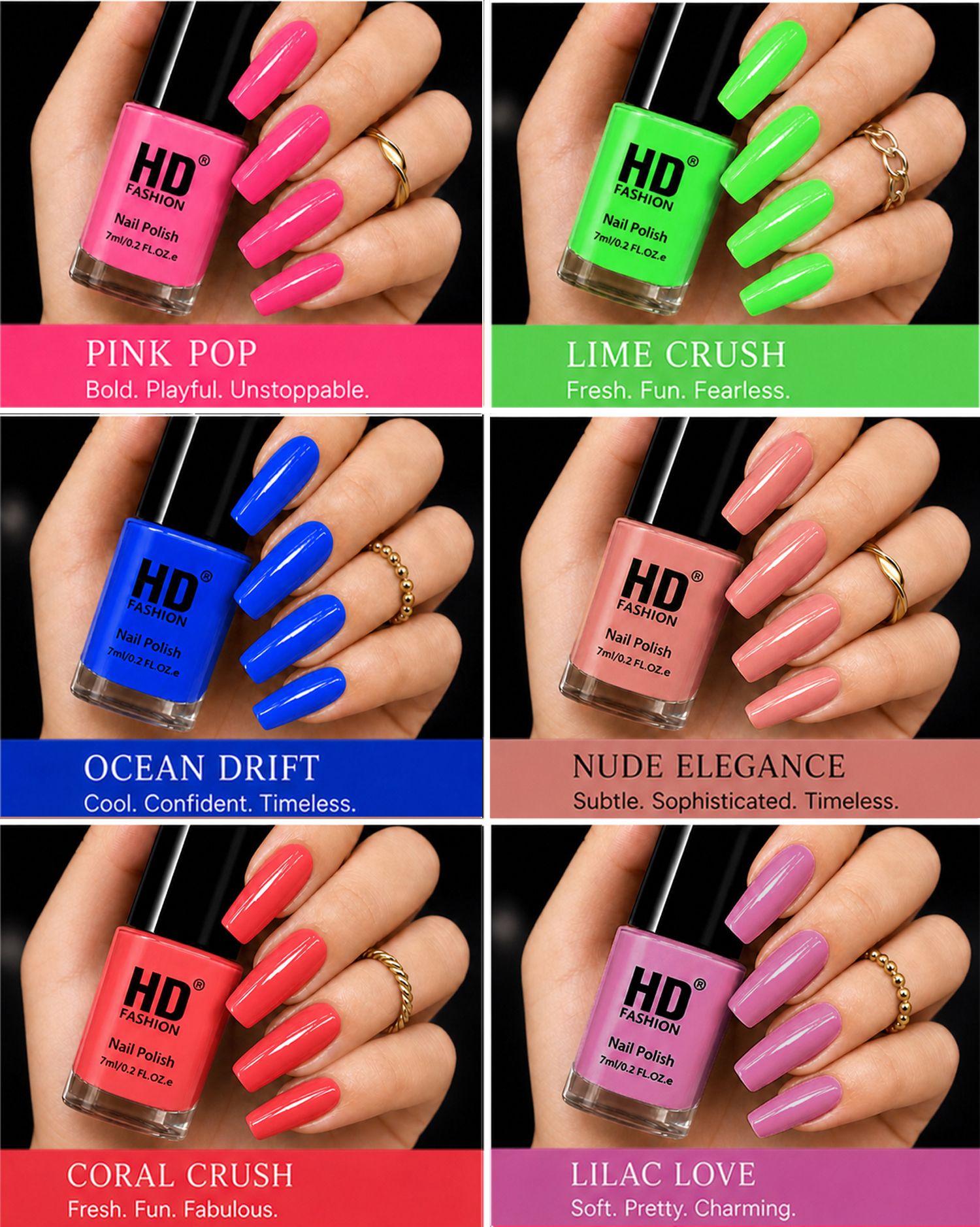 hd fashion Acrylic High Gloss 6-Piece Quick Dry Long Lasting Nail Polish Combo Set H171 Magenta,Green, Blue,Nude,Mauve,Peach-picture-34