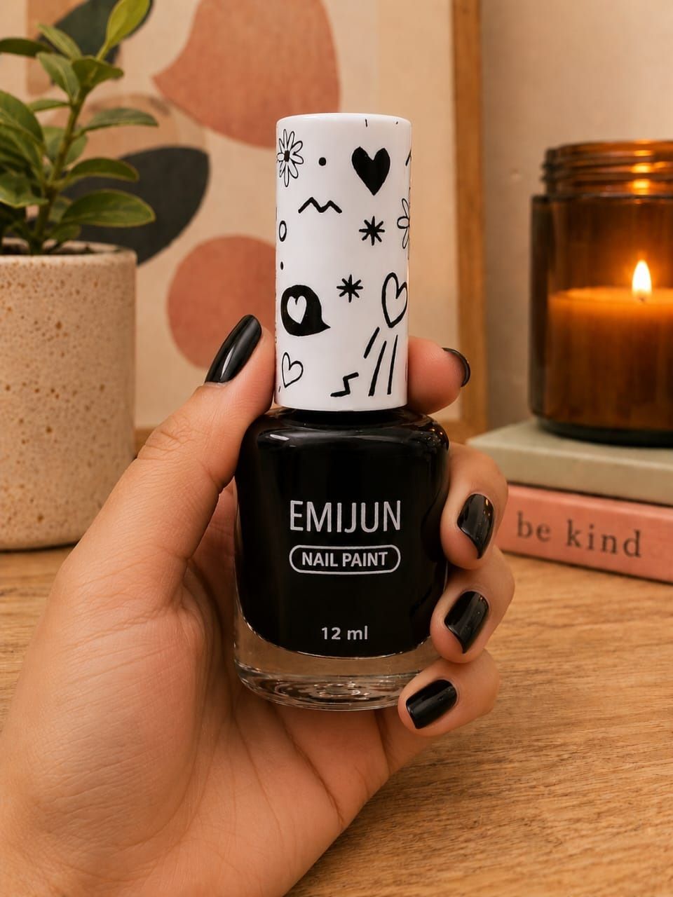 black gloosy Nail Polish Suitable for Hands & Feet, Water-Based black-image-1