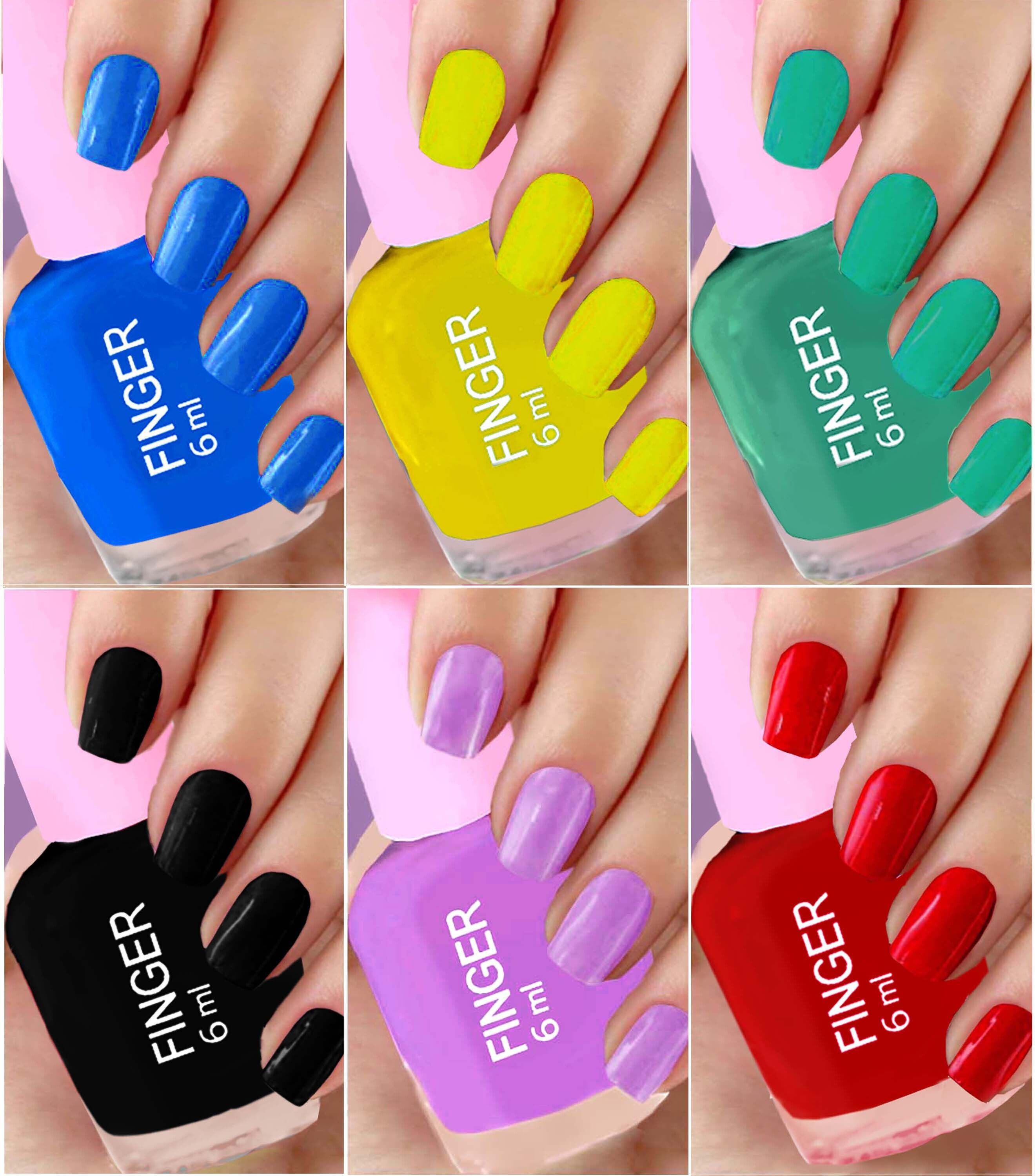 Nail Polish 6 Pcs Blue, Yellow, Black-image-12
