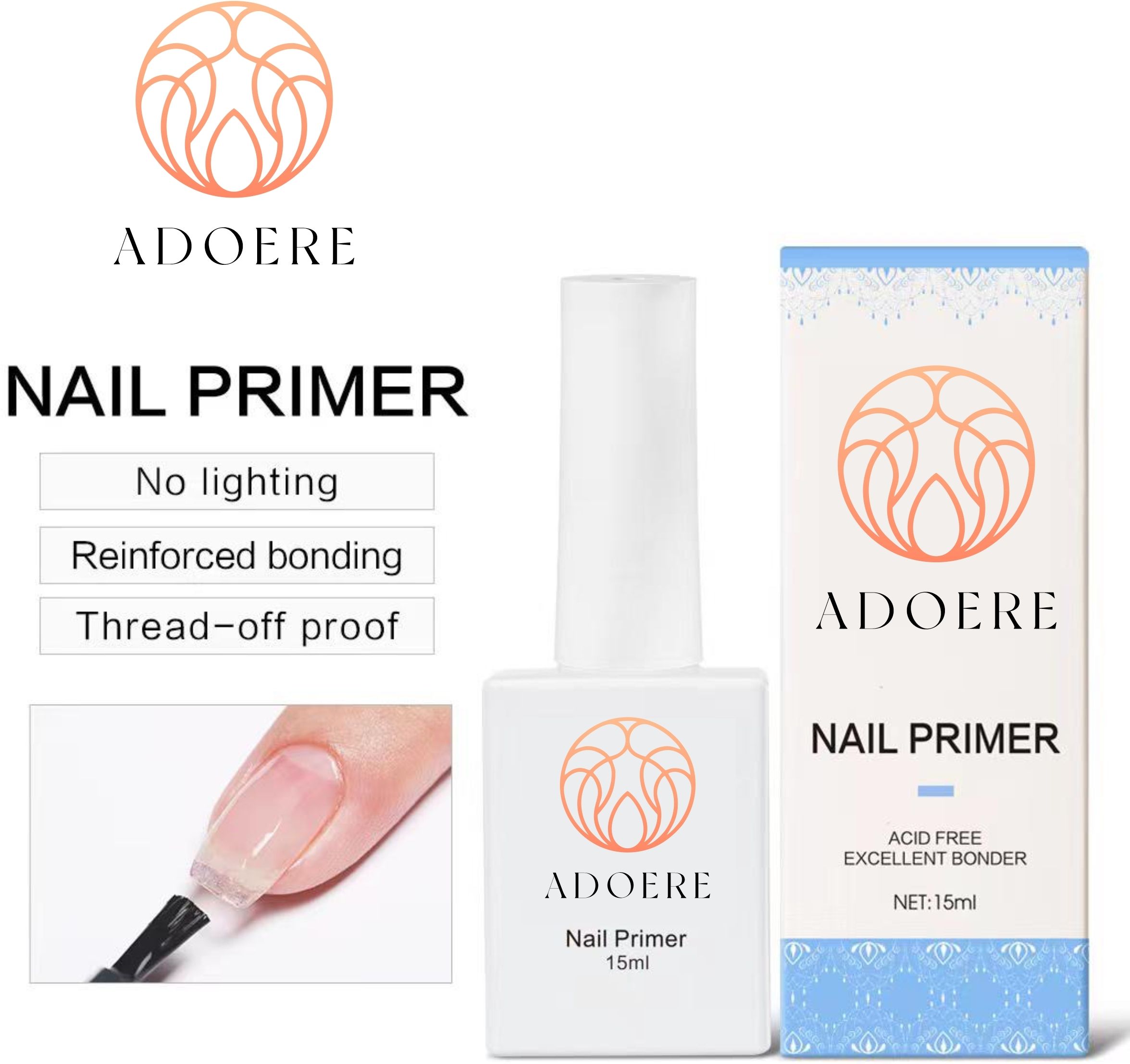 Nail Primer for Gel Nail Polish No Lift Nail Prep Bond Primer Acid Free Fast Air Dry Nail Bonder for Acrylic Powder Nail Supplies Set, Nail Primer