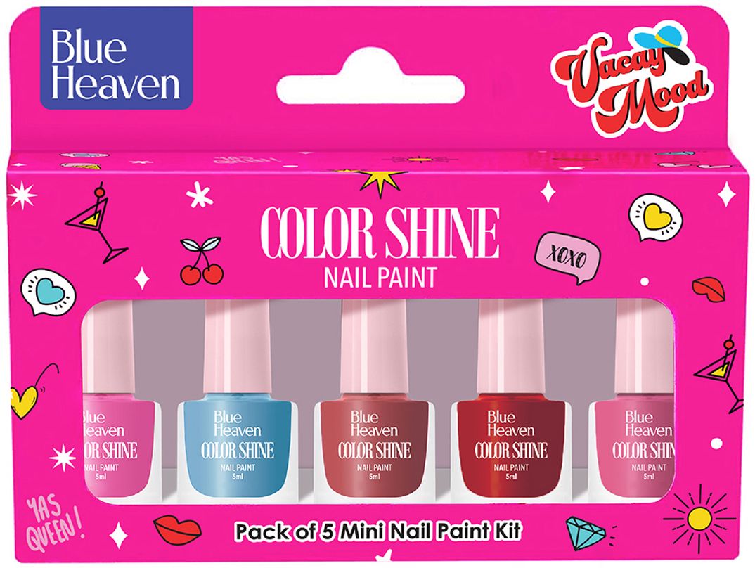 Color Shine Pack of 5 Mini Nail Polish Kit, Vacay Mood, Glossy Gel Finish Vacay Mood