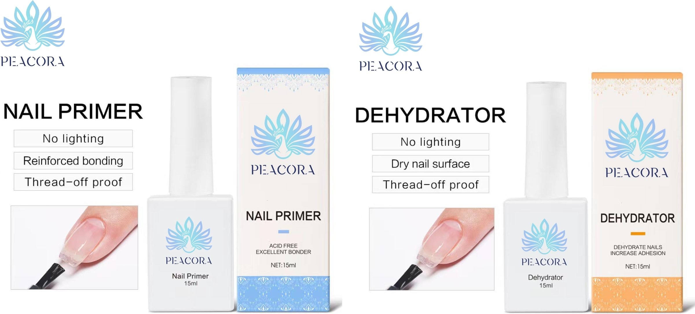 peacora 2 Pcs Nail Prep Dehydrator Air Dry No Acid Primer Enamel UV Gel Nail Polish Kit for DIY at Home, Nail Care Kit Nail Art Salon Professional, PRIMER & DEHYDRATOR-picture-23