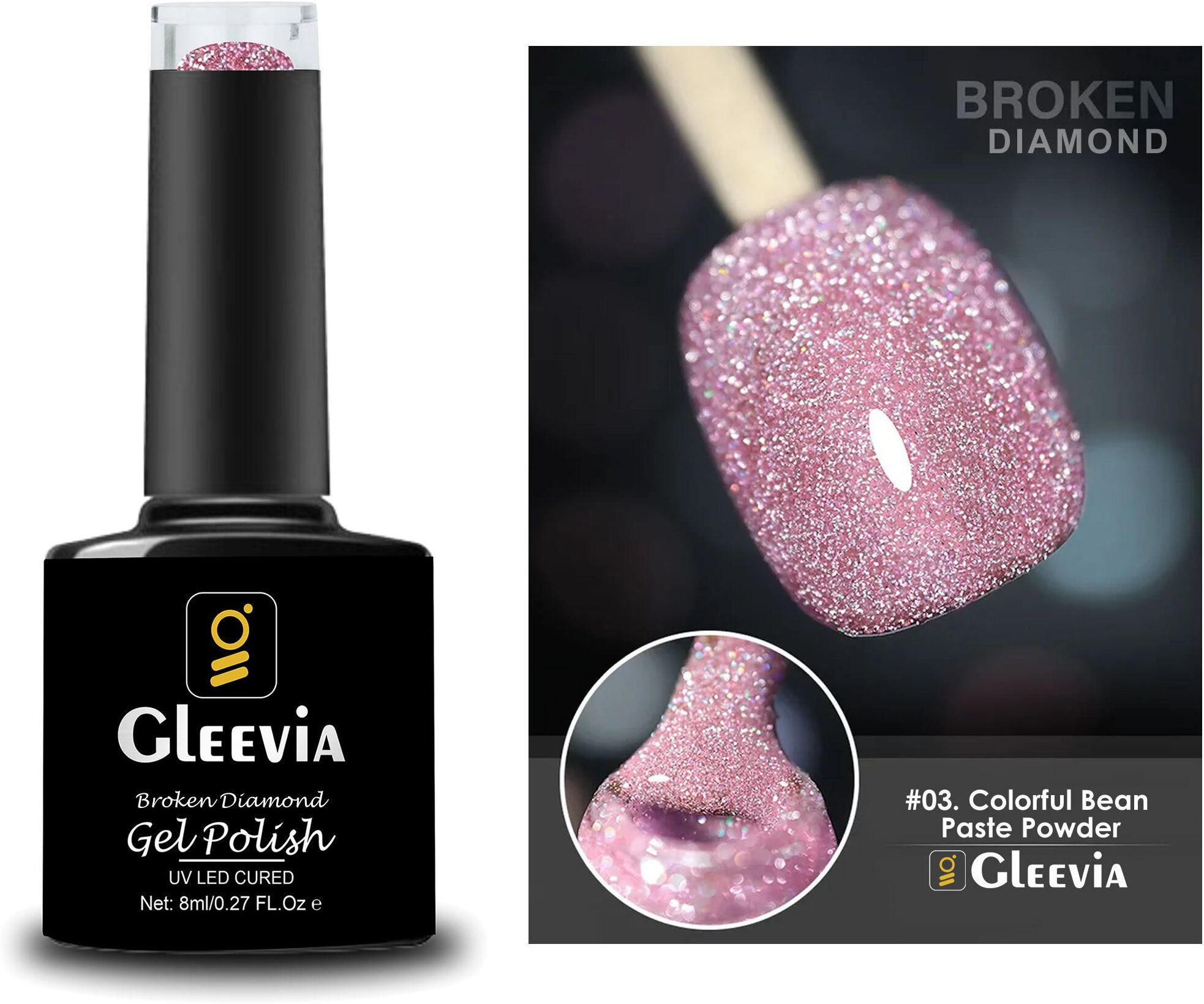 gleevia Colorful Reflective Glitter UV Gel Polish UV/LED Cured R3 - 8ml Bottle Shade Code R3-picture-11