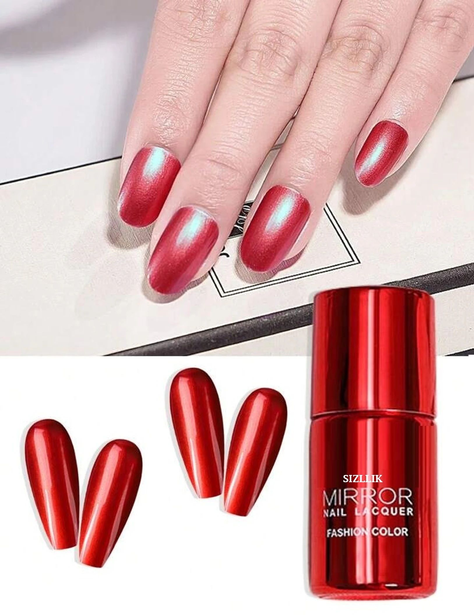 Mirror Finish Metallic Red Chrome Nail Polish for Stunning Nail Art red-image-4