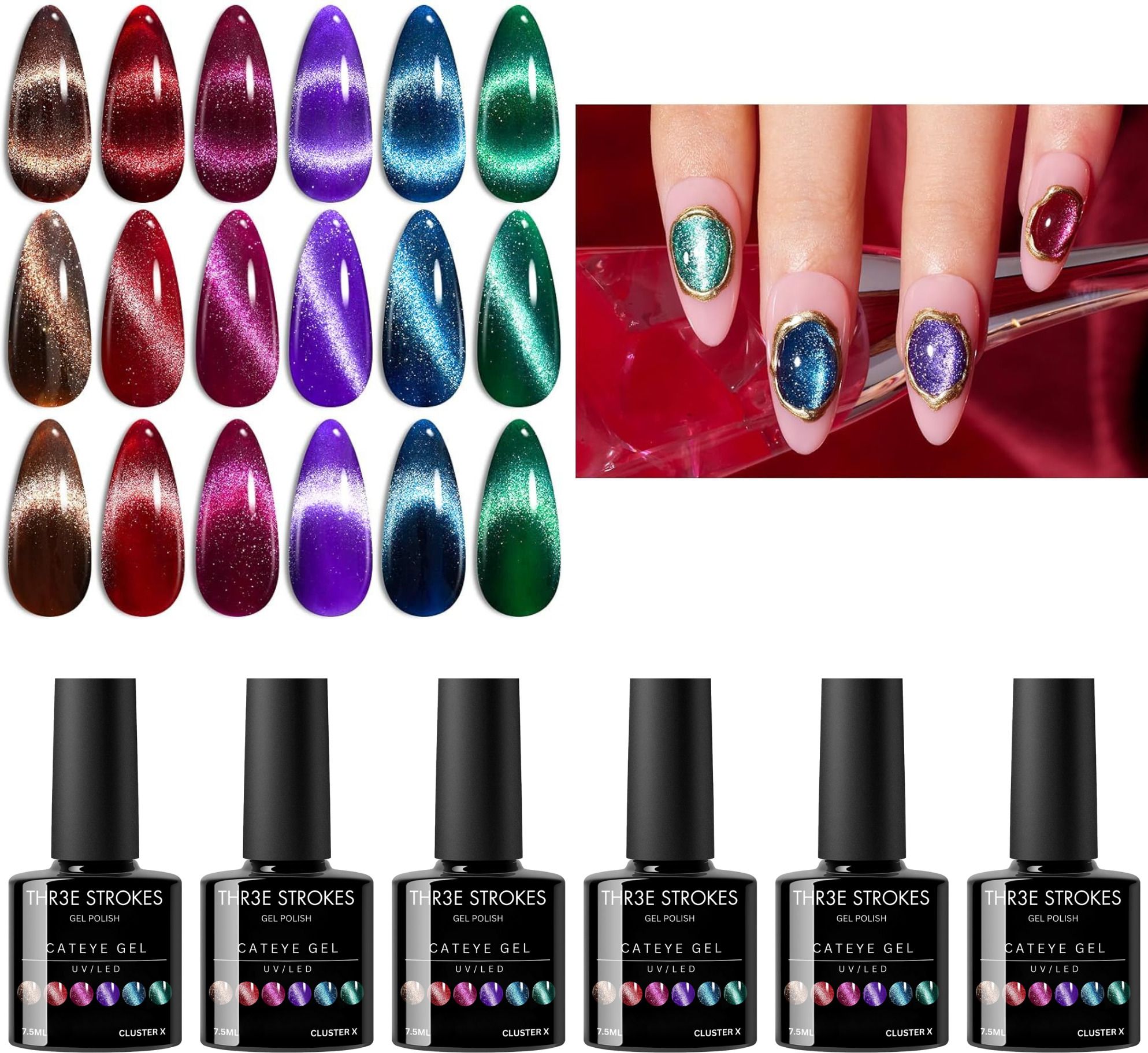 UV Gel Nail Polish Set Magnetic Gel Vibrant Colors Cat Eye Gel Polish Kit 7.5ml Cluster X-image-30