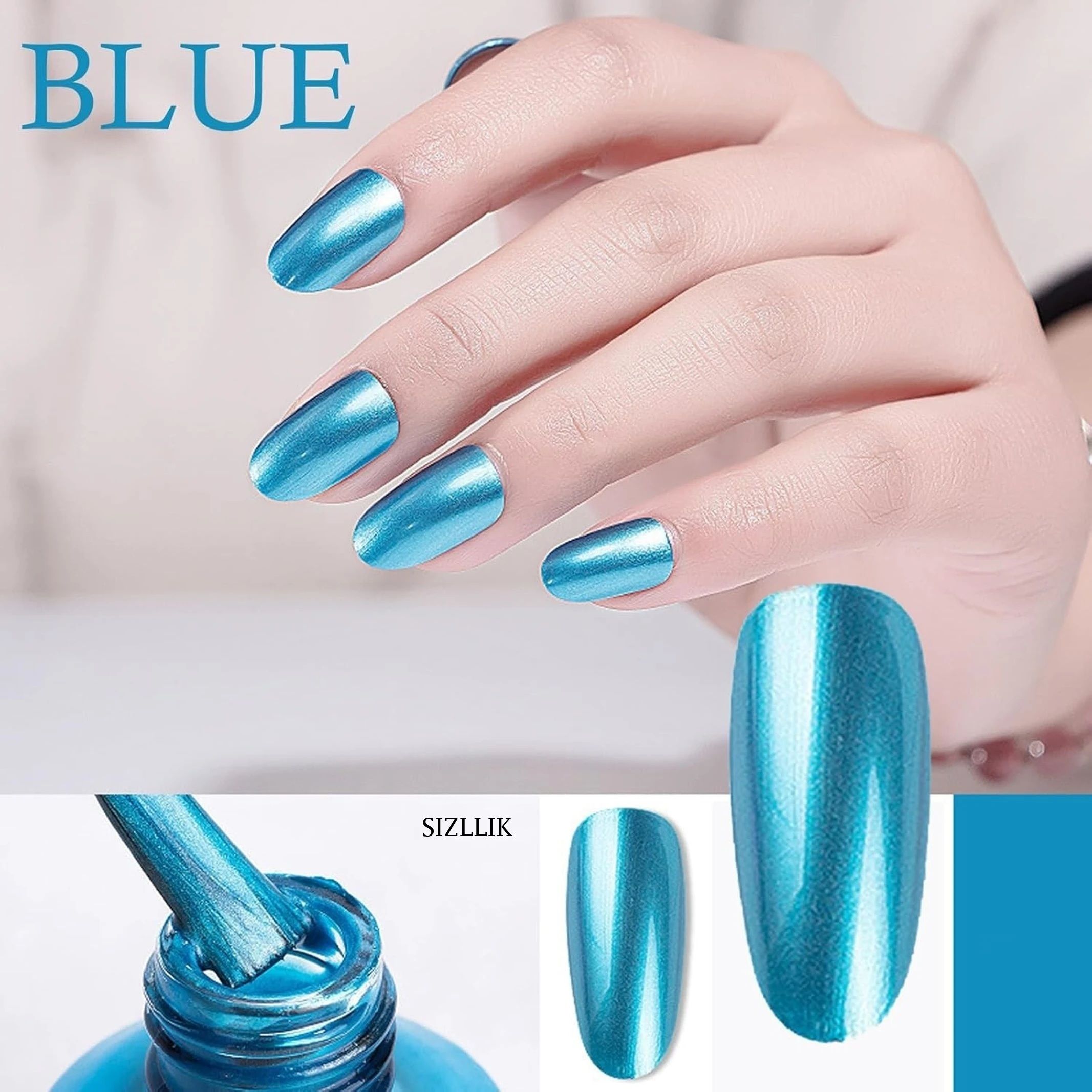 Professional Metallic Blue Chrome Nail Polish Ultra Shine Mirror Effect blue-image-18