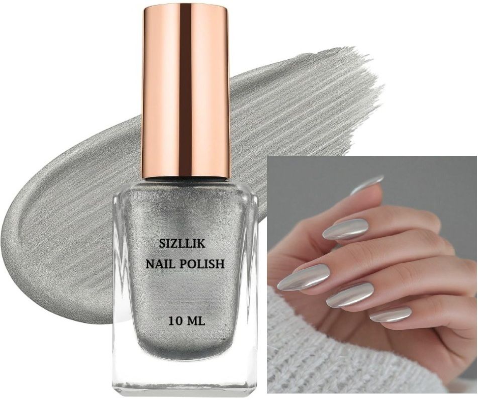 sizllik Quick Dry Metallic Shining Nail Polish Long Lasting Glossy Finish Formula siver-picture-42