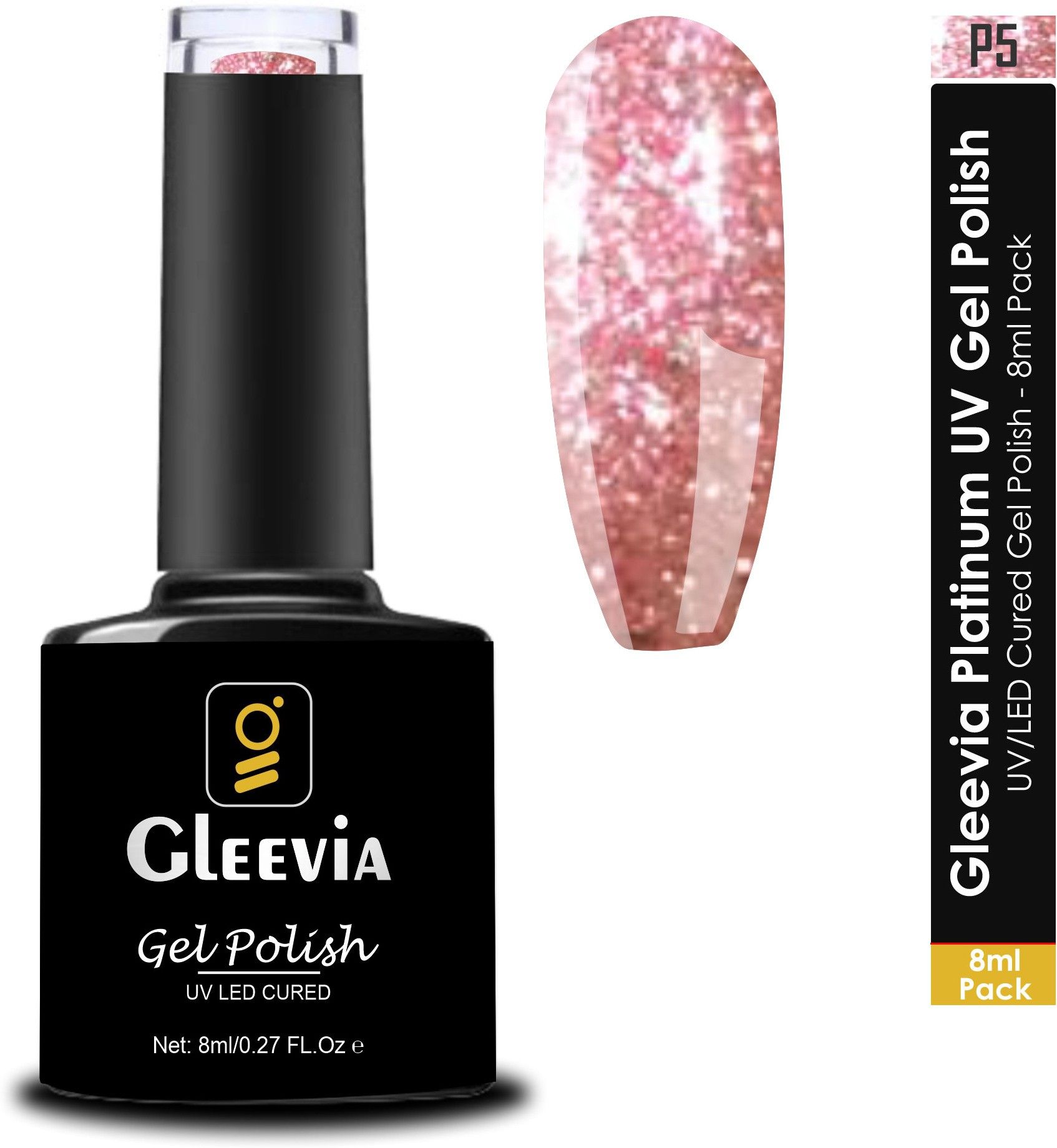gleevia Platinum UV Nail 3D Gel Polish for Professionals 8ml Pack P5 Pink-picture-17