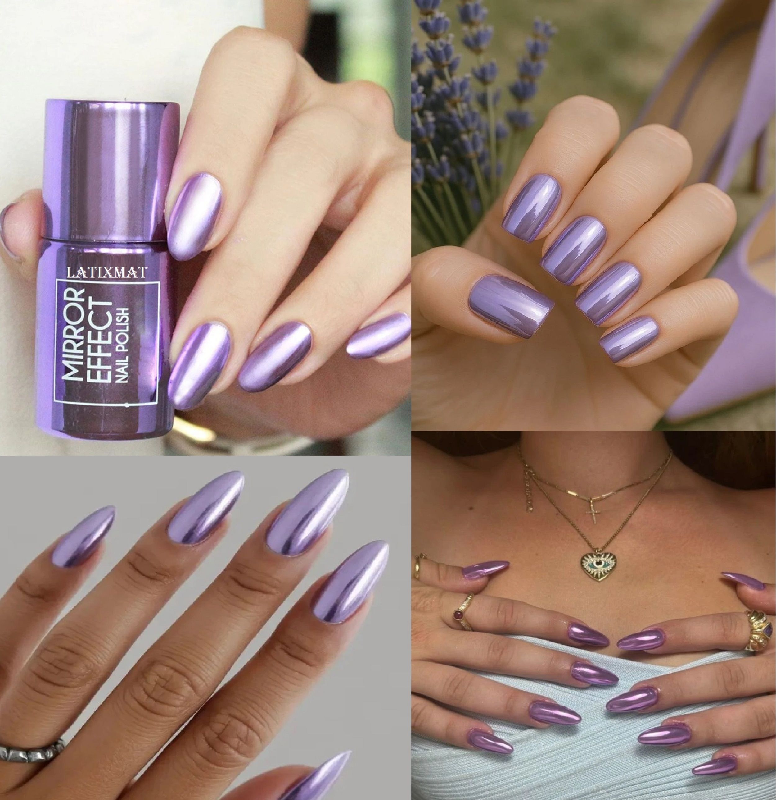 latixmat Glossy Metallic Nail Polish Mirror Effect Chrome Nail Art Polish/purple/ purple-picture-44