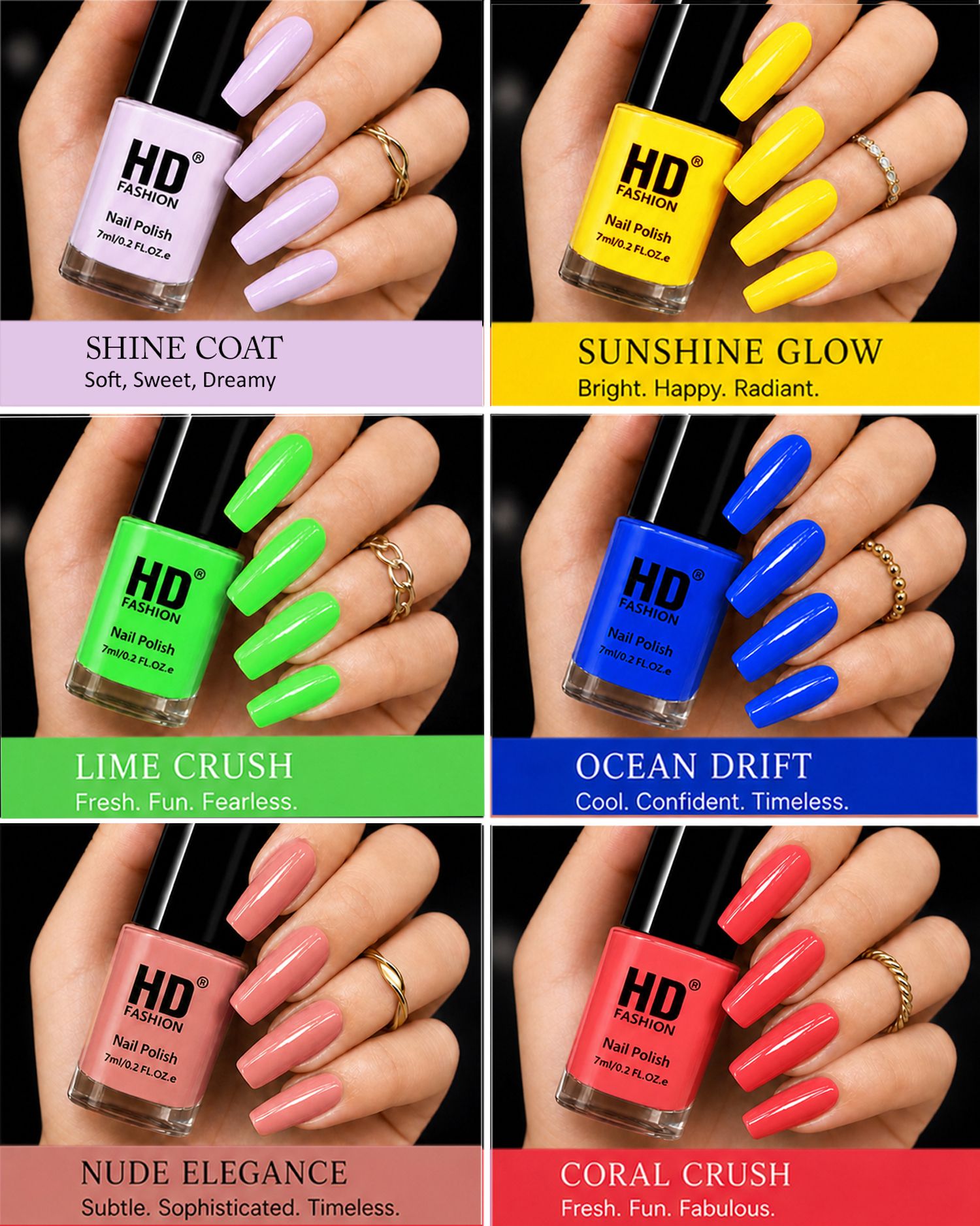 hd fashion Acrylic High Gloss 6-Piece Quick Dry Long Lasting Nail Polish Combo Set H242 Top Coat,Yellow,Green Blue,Nude,Mauve-picture-48