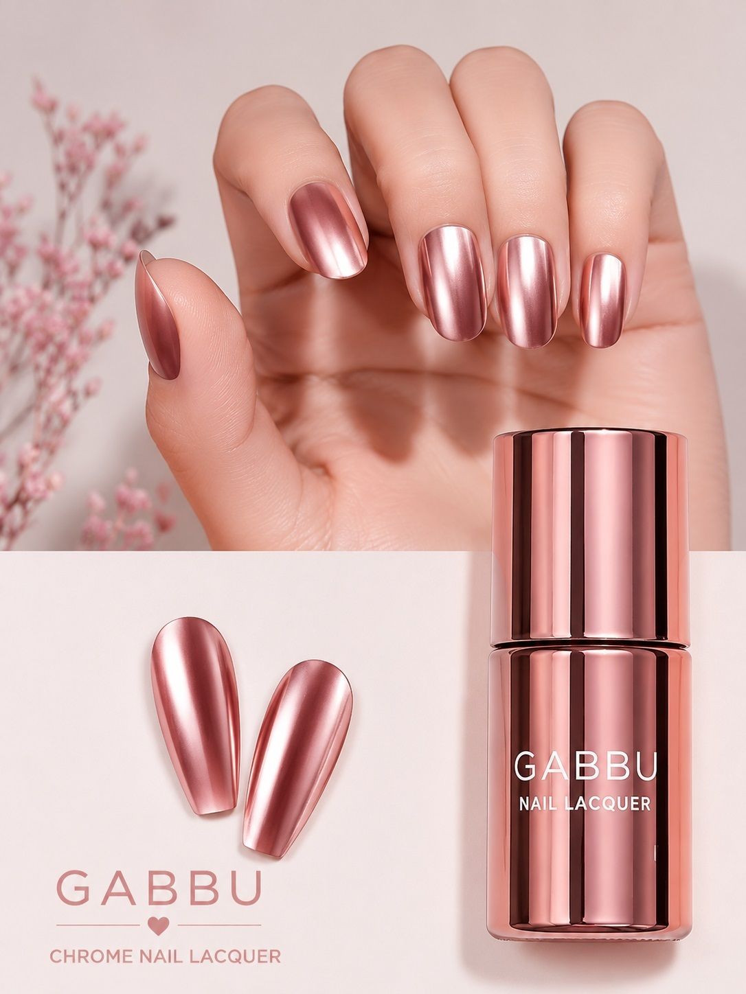 gabbu Rose Gold Mirror Quick Dry Metal Effect Nail Art Polish Chrome Nail Polish ROSE GOLD-picture-28