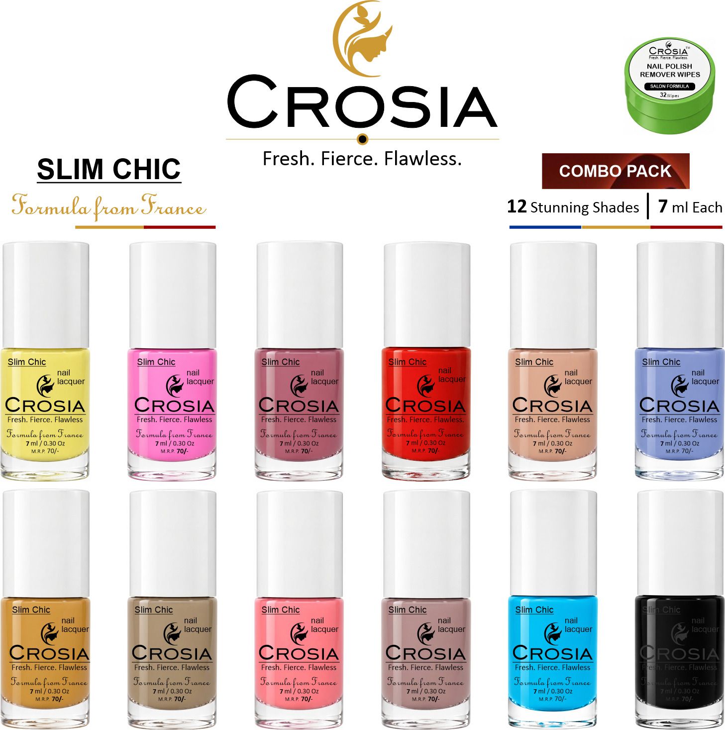 crosia 'SLIM CHIC 02' Nail Polish with Remover|Glossy Finish|Quick Dry|7ml each MULTICOLOR-picture-28