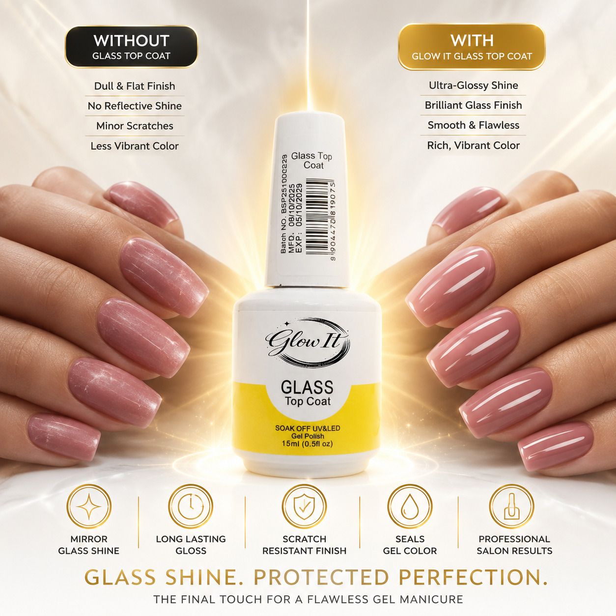Glass Top Coat UV LED Gel Polish 15ml clear-image-1