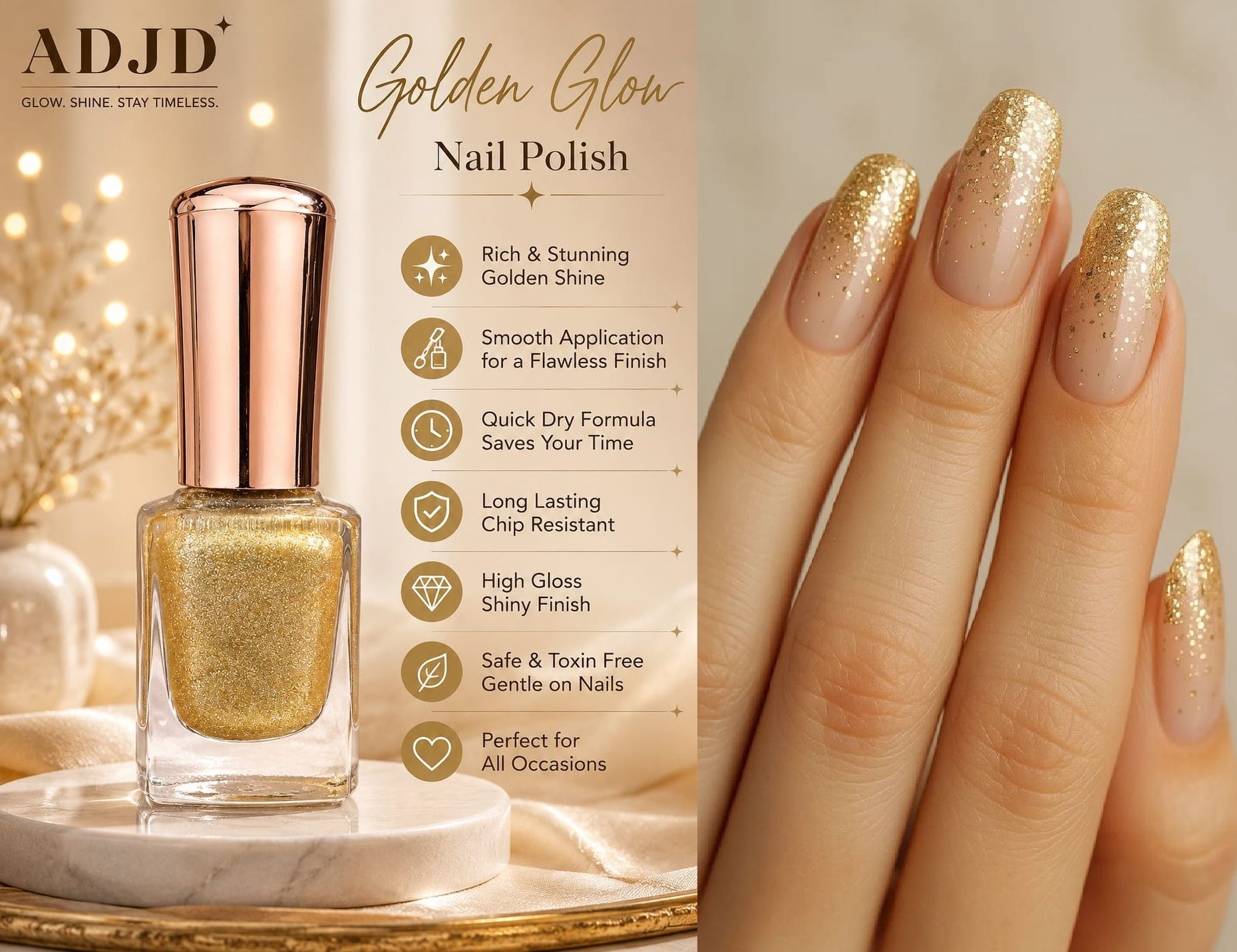 adjd GOLD Nail Polish, Smooth & Perfect Finish Nail Polish gold giltter-picture-29