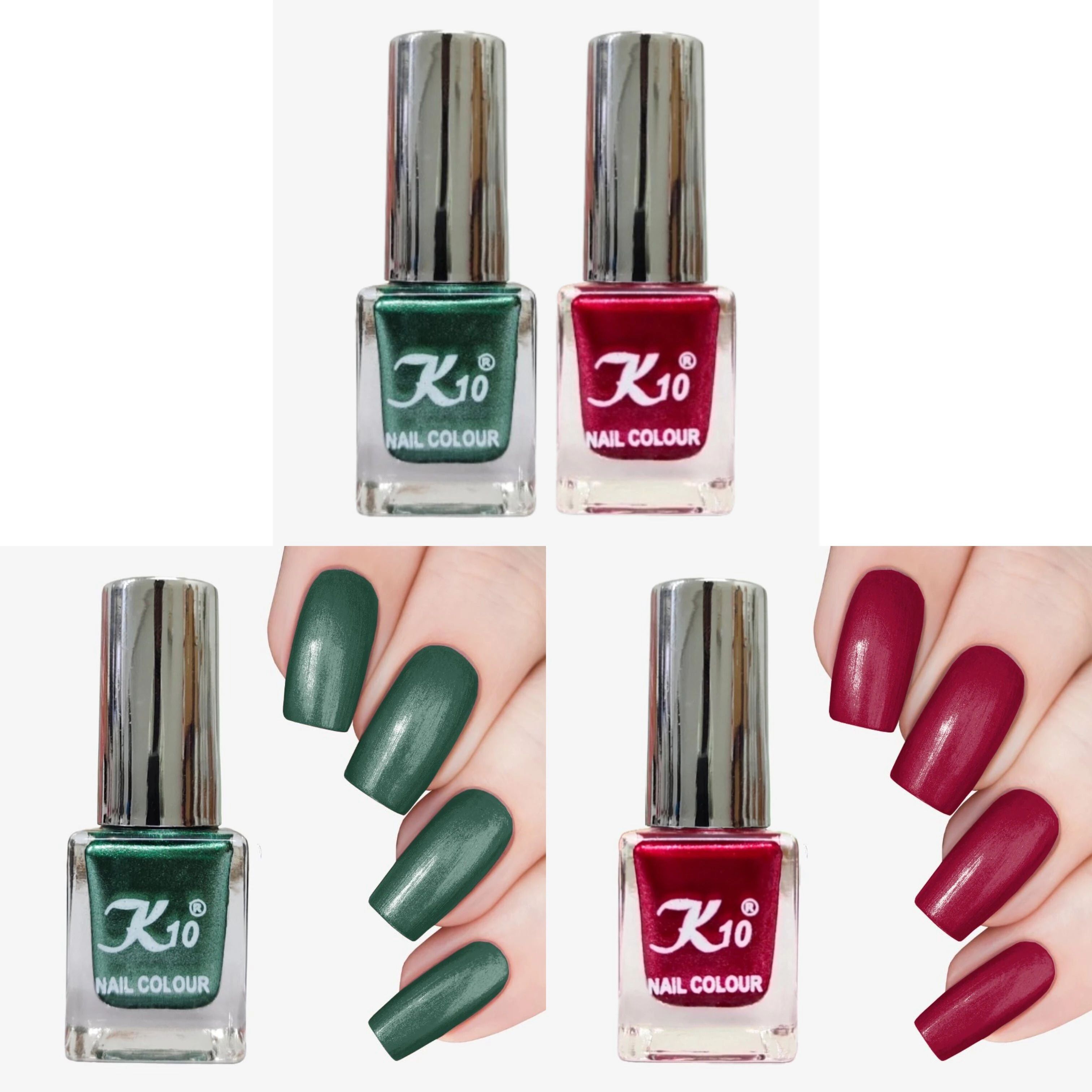 Long Lasting Metallic Nail Polish Combo Green, Dark Red