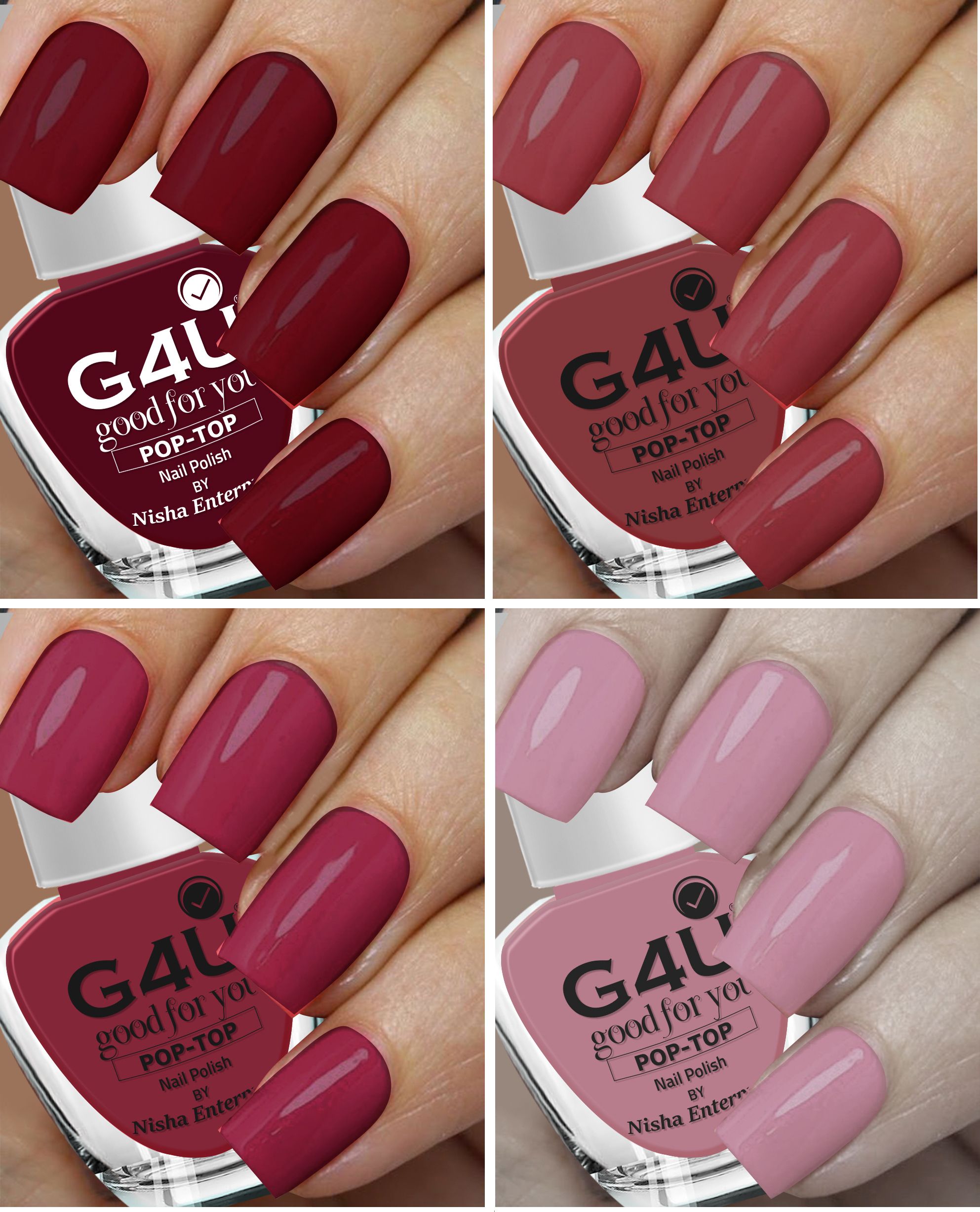 Bright 4 Piece Quick Dry Nail Polish Kit A4 Wine-Mauve-Brown-Pink