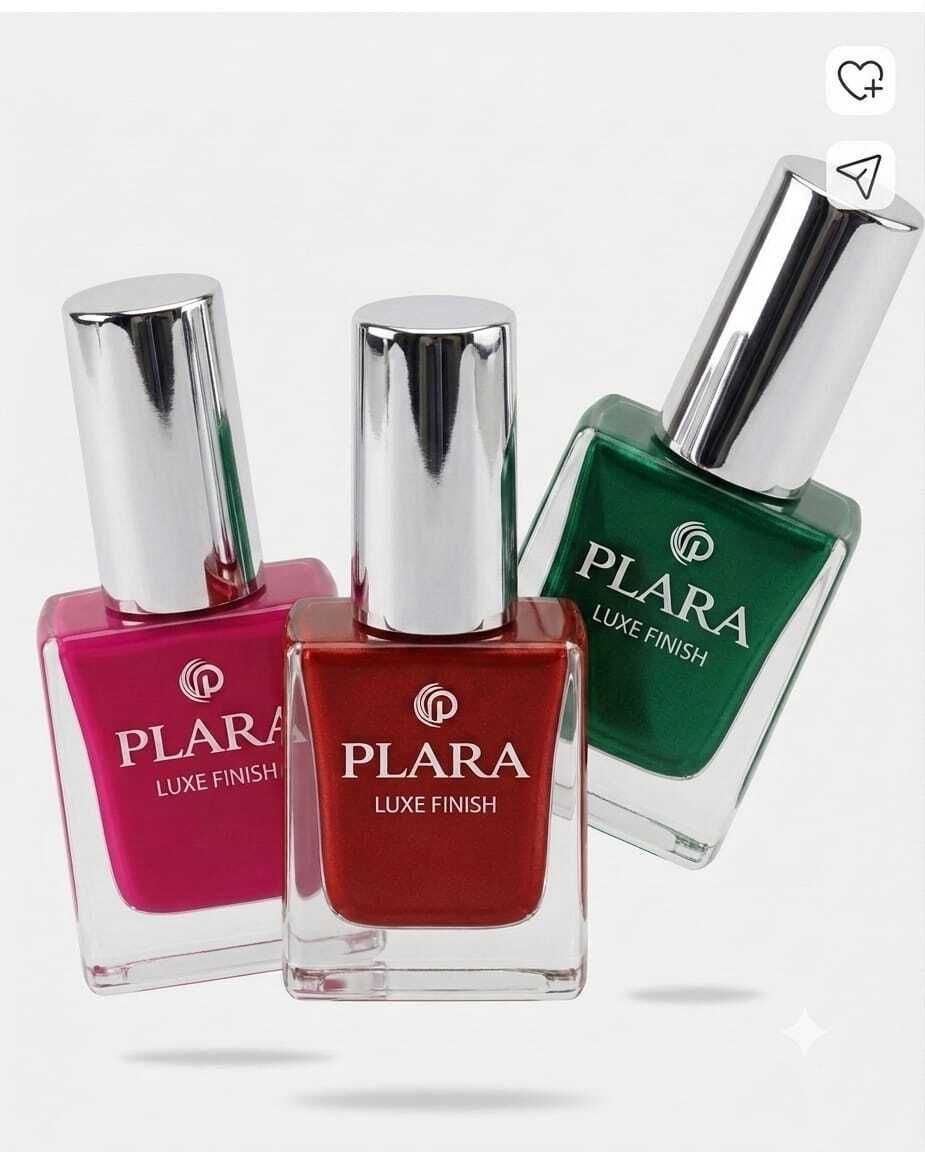 plara cosmetics NAIL PAINT COMBO 06 HOT PINK, EMERALD GREEN, DEEP BURGUNDY RED-picture-33