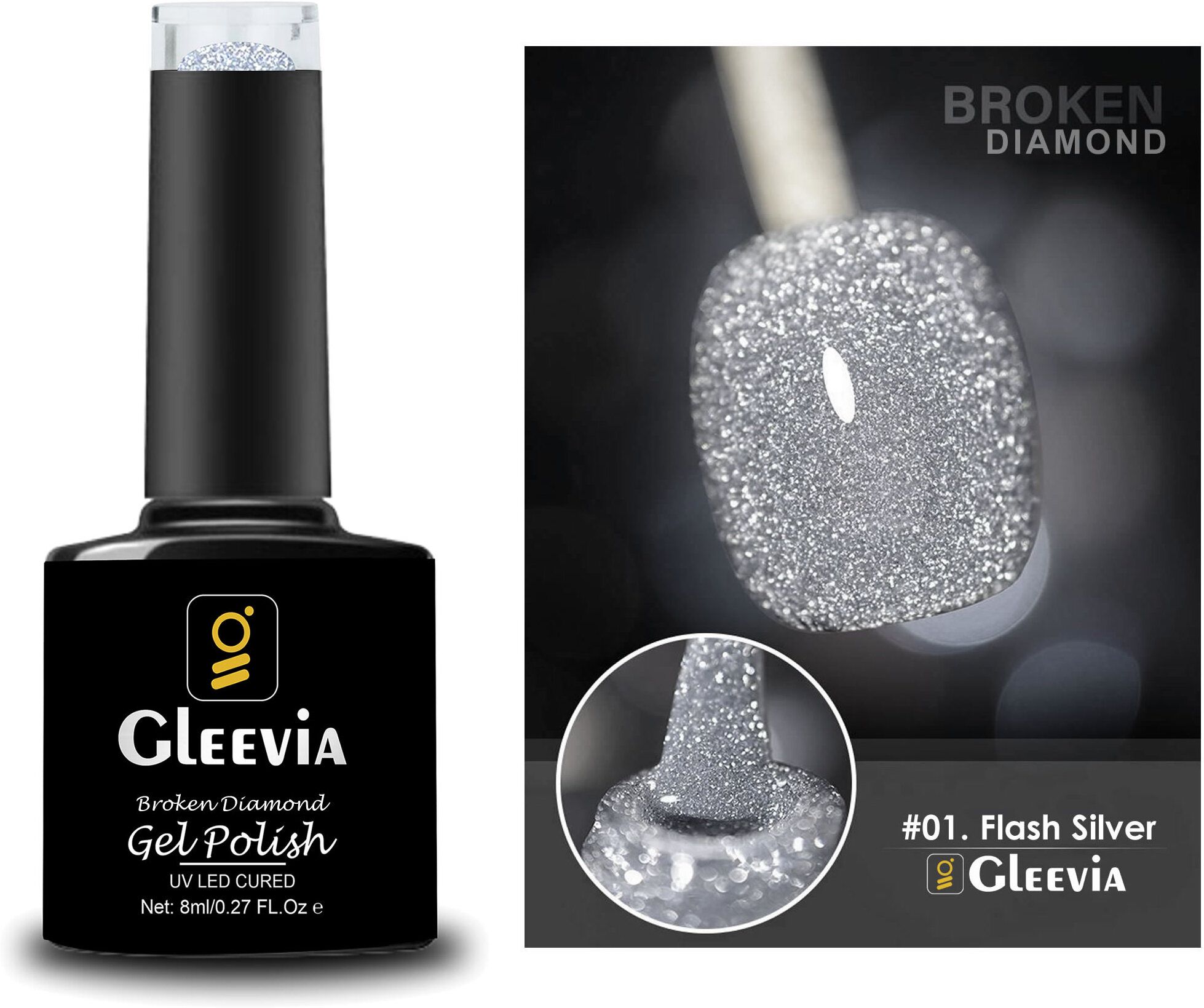 Colorful Disco Reflective Glitter UV Gel Polish UV/LED Cured R1 - 8ml Bottle Shade Code R1-image-17