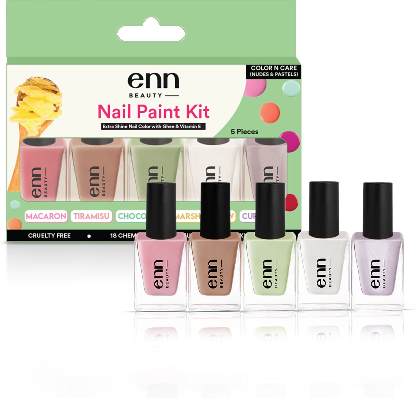 Nail Paint Kit With Extra Shine 5 In 1 Macaron, Tiramisu, Chocomint, Marshmallow, Cupcake-image-48