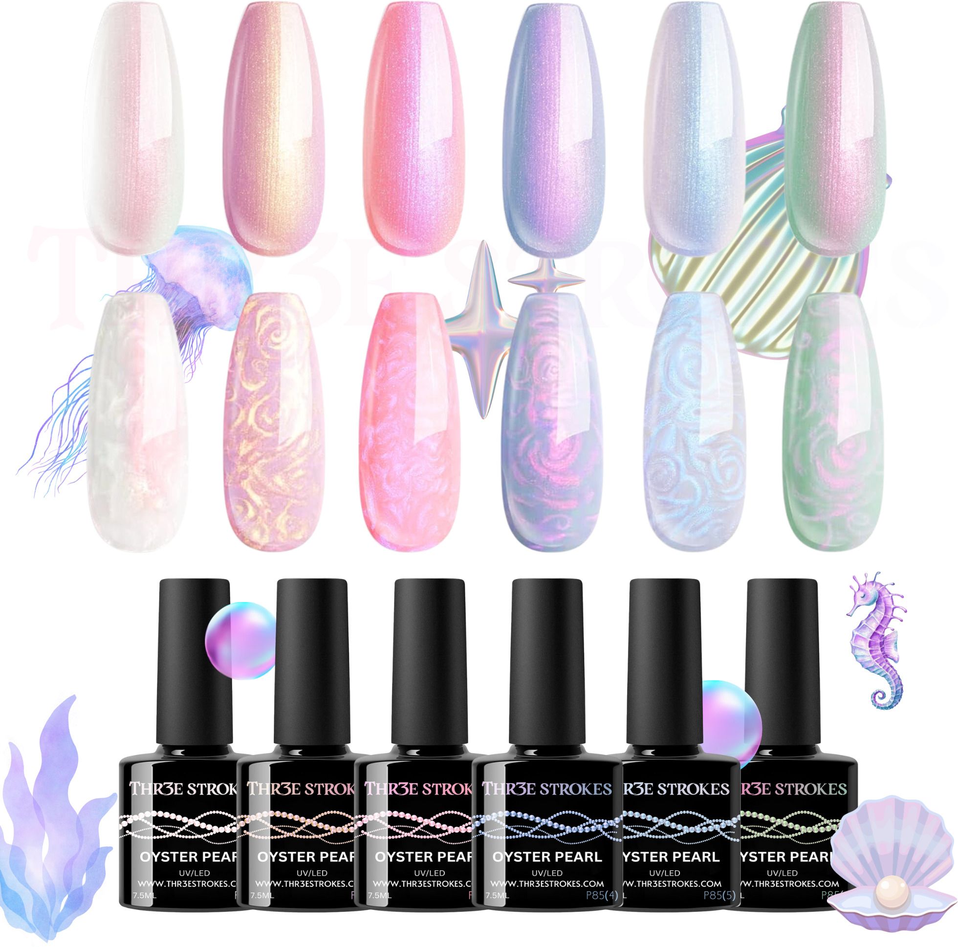 UV Gel Nail Polish Set Ocean Oyster Pearl Pastel Colors Gel Polish Kit 7.5ml Pearl P85-image-9