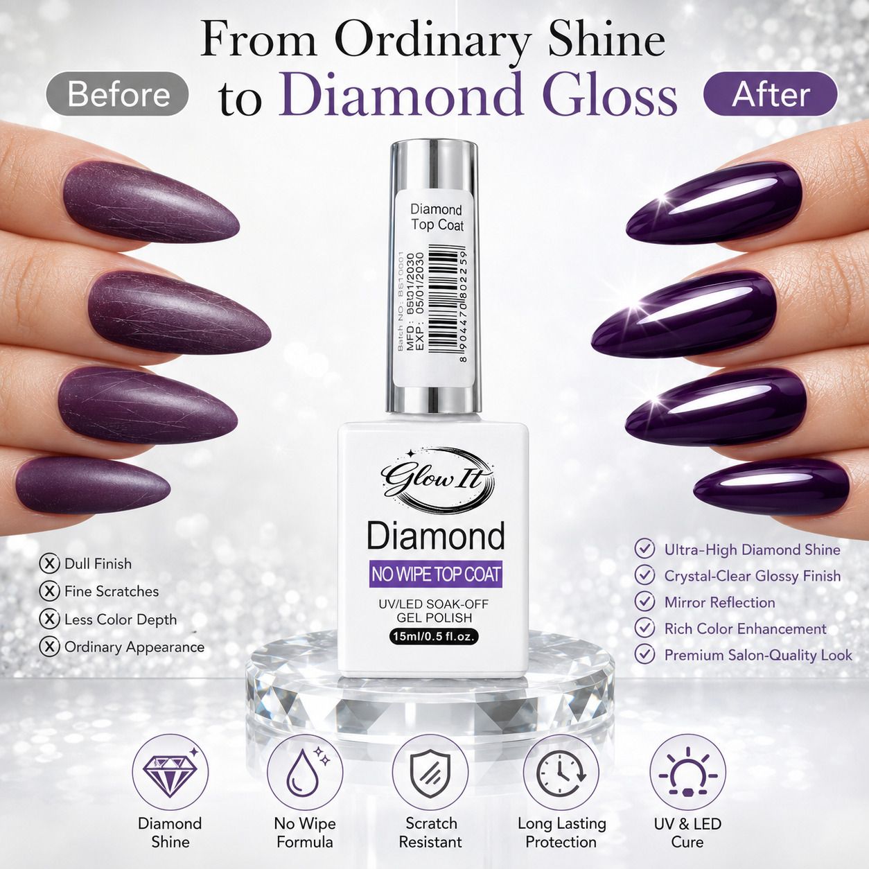 glow it Diamond No Wipe Top Coat UV Gel 15ml clear-picture-25