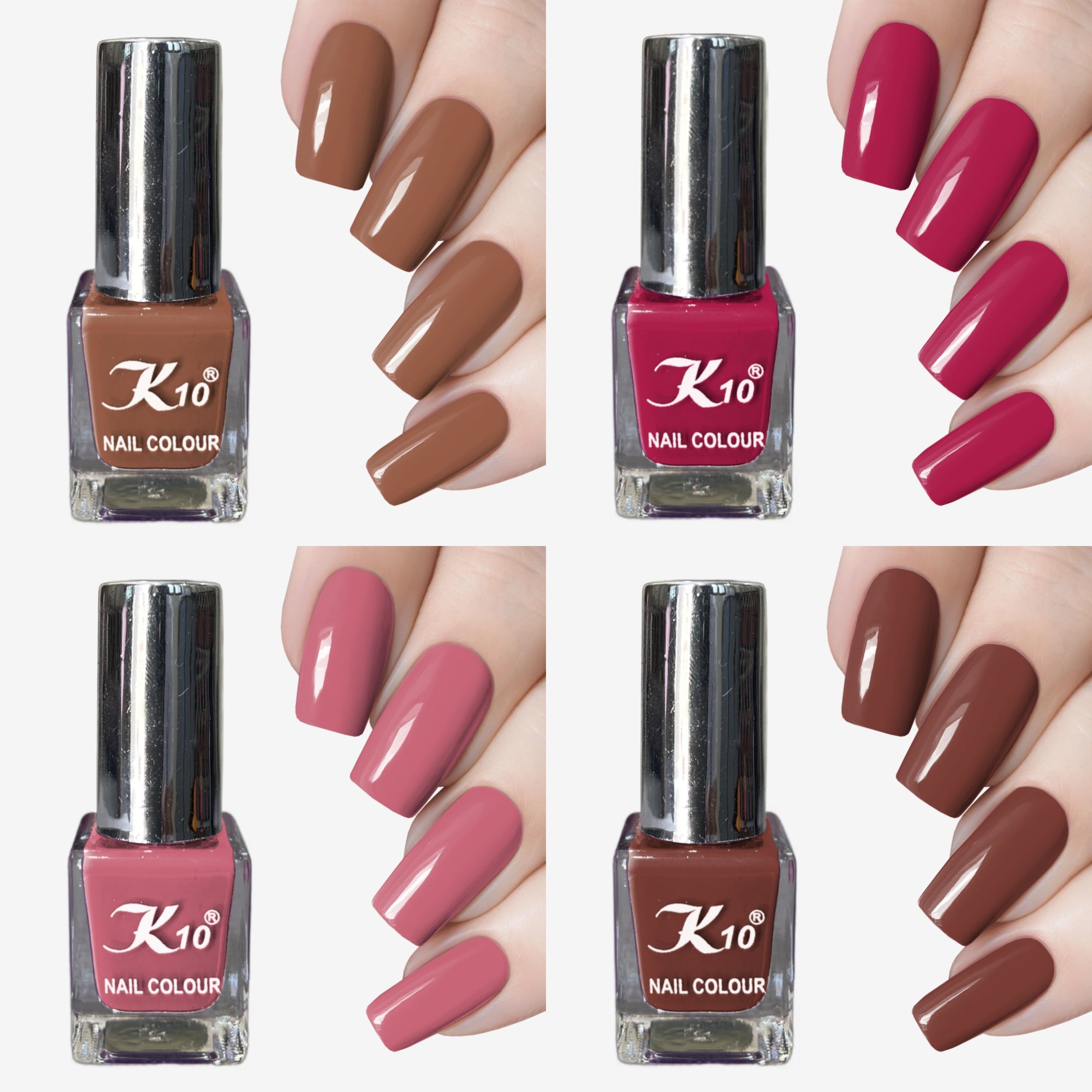 Quick Dry, High Coverage, Chip Resistant, Long Lasting nail paint combo Dustyrose, Brown, Burgundy, Chocolate-image-1
