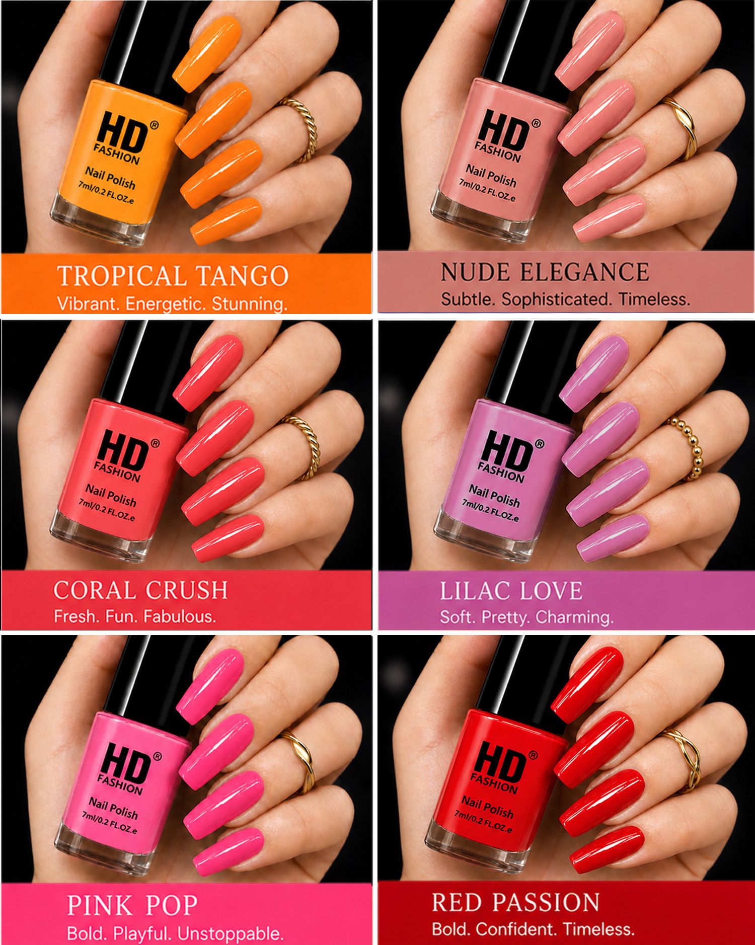 hd fashion Acrylic High Gloss 6-Piece Quick Dry Long Lasting Nail Polish Combo Set H210 Orange,Nude,Mauve,Peach,Magenta,Red-picture-16