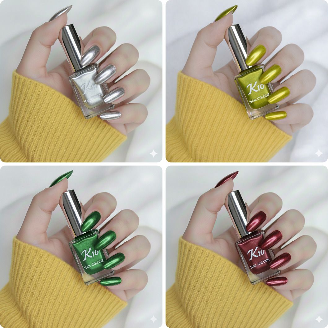 Quick Dry,Chip Resistant, Long Lasting nail paint combo Multi color Silver,Lemon,Green,Maroon-image-12