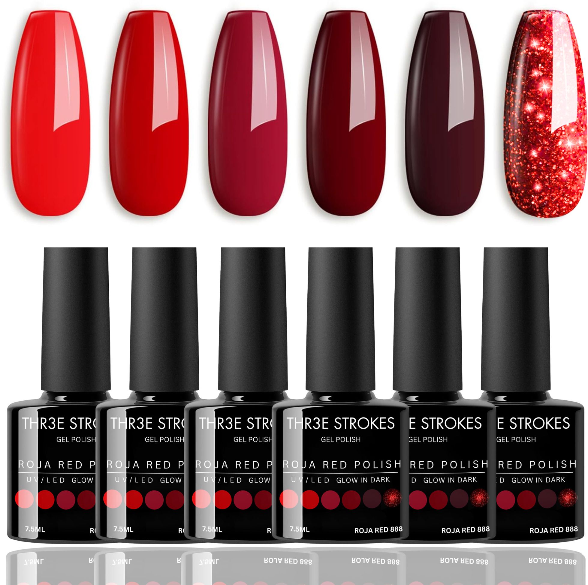 UV Gel Nail Polish Set Vibrant Shades of Red and Maroon Gel Polish Kit 7.5ml Roja Red 888-image-2