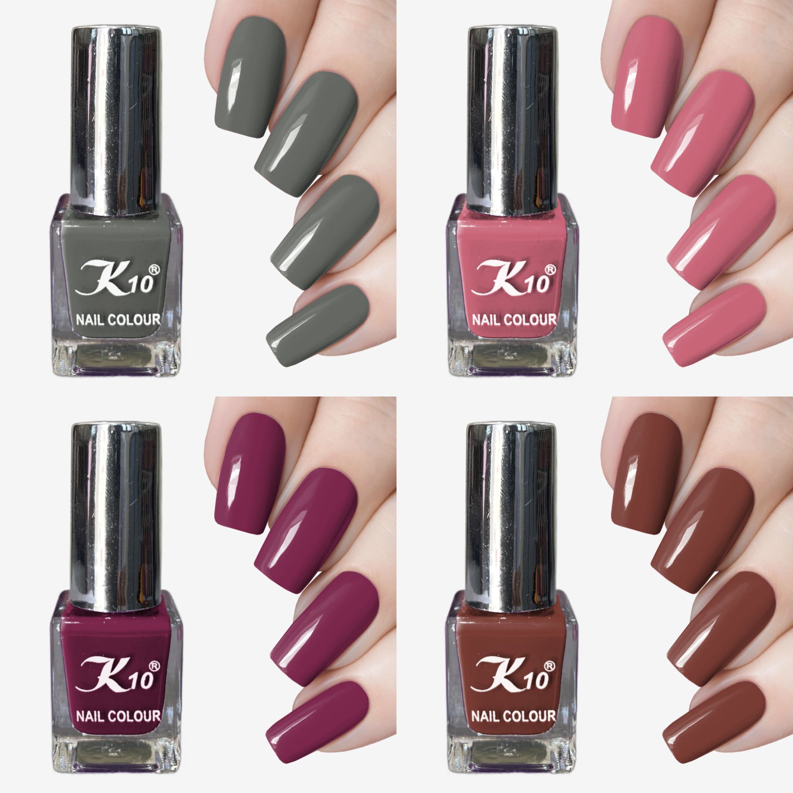 Quick-dry, Long Lasting, Premium quality Nail polish Combo set Dark Purple, Dustyrose, Gray, Brown-image-4