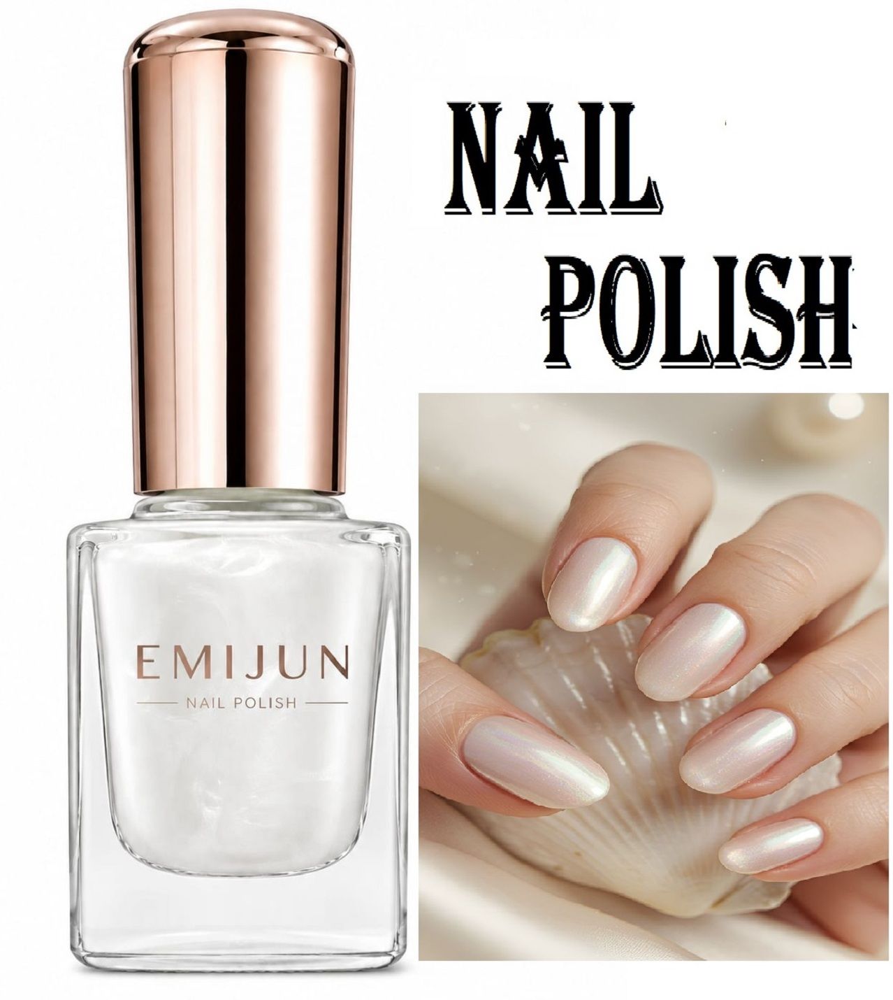 emijun Korean High Pigmented, Long Wear Pearl Nail Polish, Glossy Finish Pearl White-picture-19