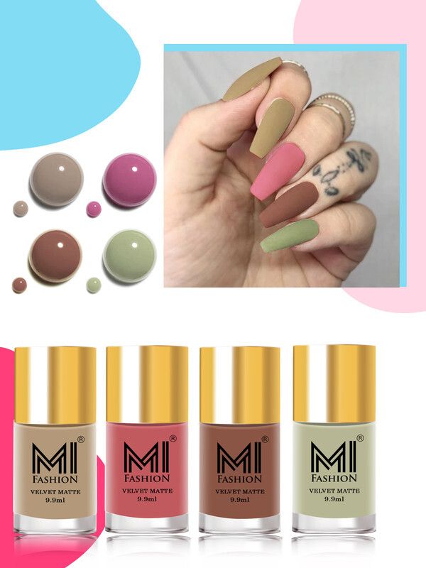 mi fashion Velvet Matte Nail Polish Combo Pack-4 Trendy And Stylish Colours #NO459 Dark Sand, Dusky Rose, Deep Coffee, Heathered Grey-picture-2