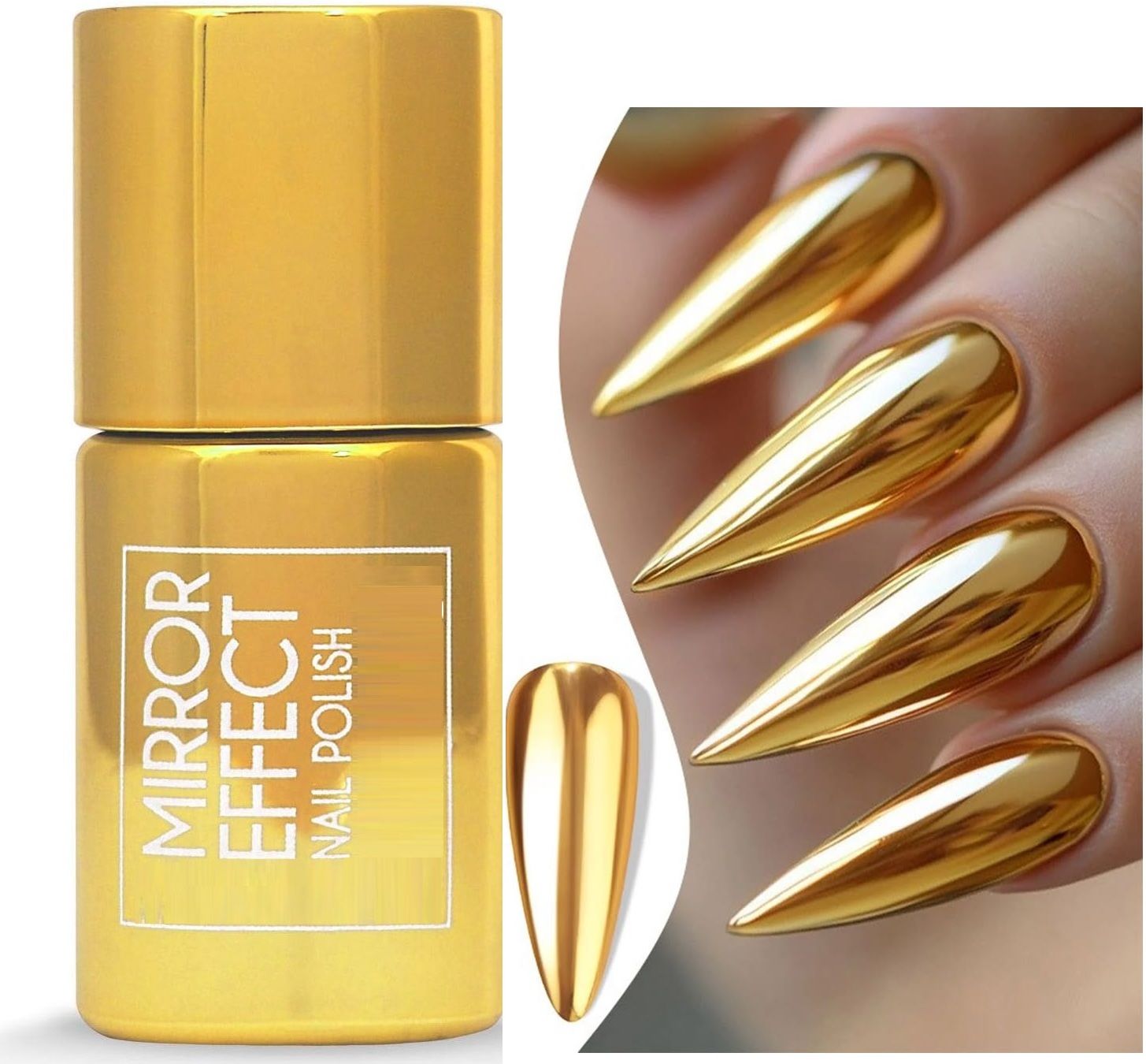 huzurlu High Shine Metallic Magic Mirror Effect Chrome Nail Art Polish Golden Golden-picture-28