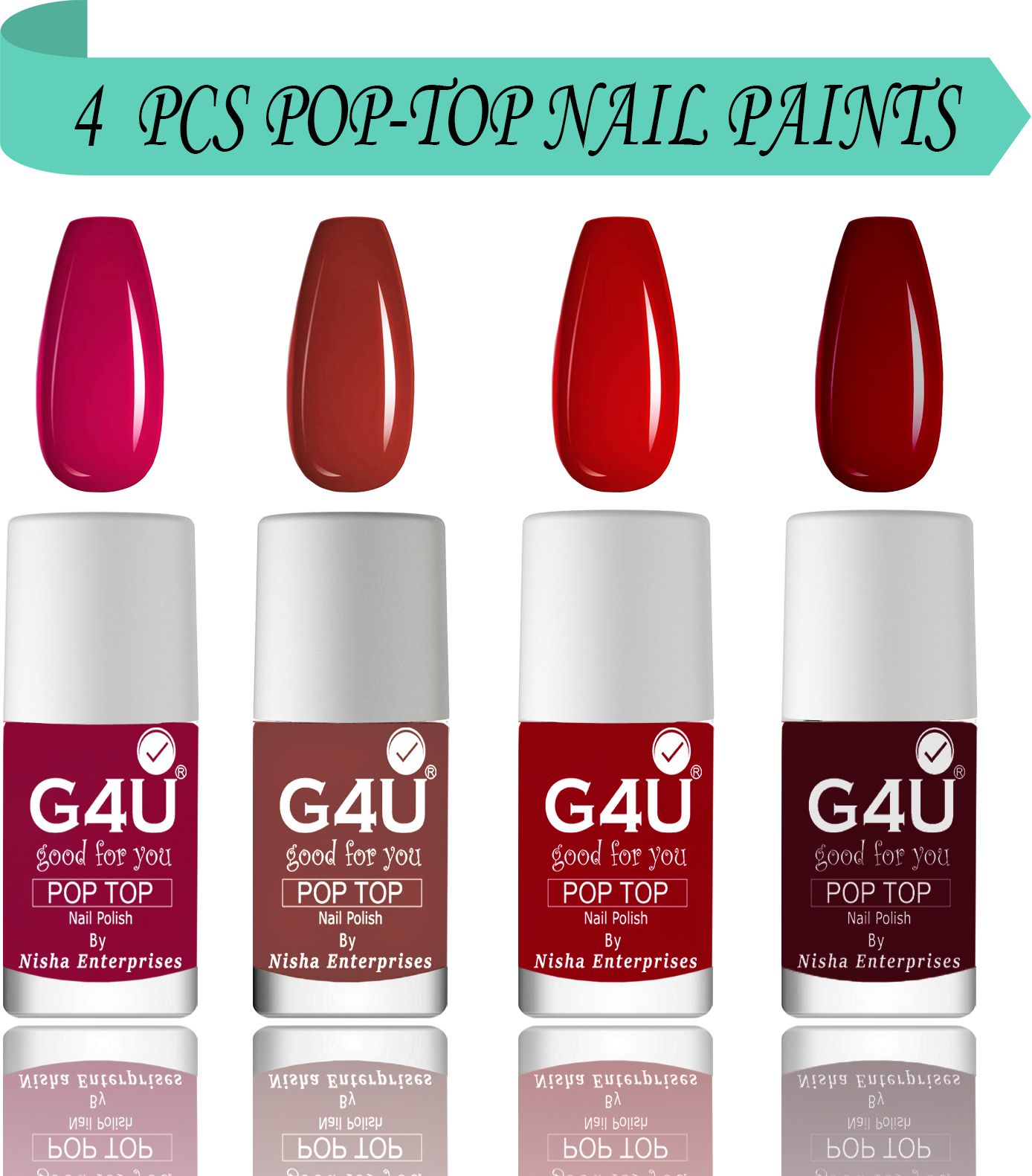 POPtop Classic Color Collection Nail Kit Long Lasting Nail Paint 4 in 1 Combo Red, Pink, Marron, Mauve