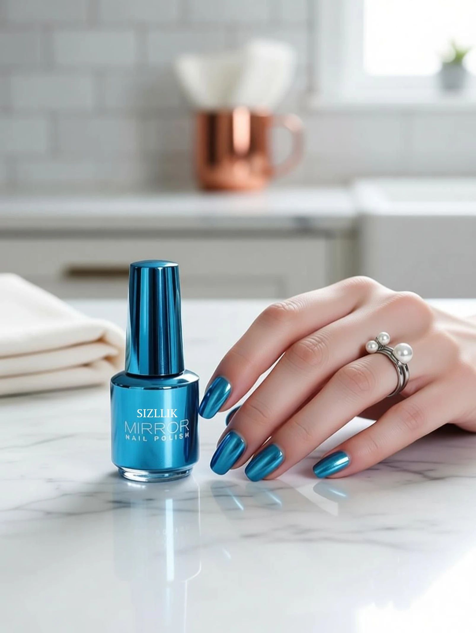 Mirror Finish Metallic Blue Chrome Nail Polish for Stunning Nail Art blue-image-8