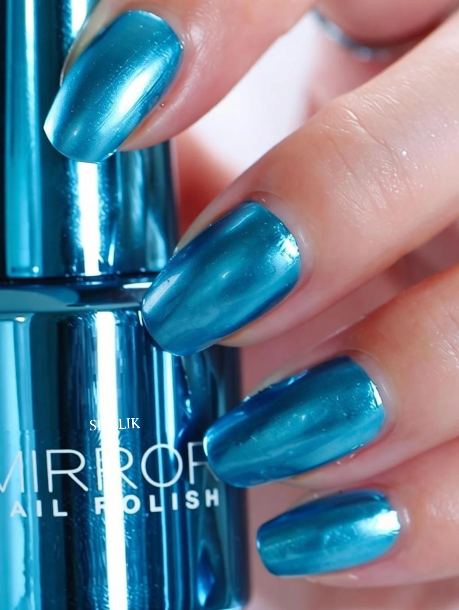 Reflective Metallic Blue Chrome Nail Art Polish Smooth Glossy Finish blue-image-28